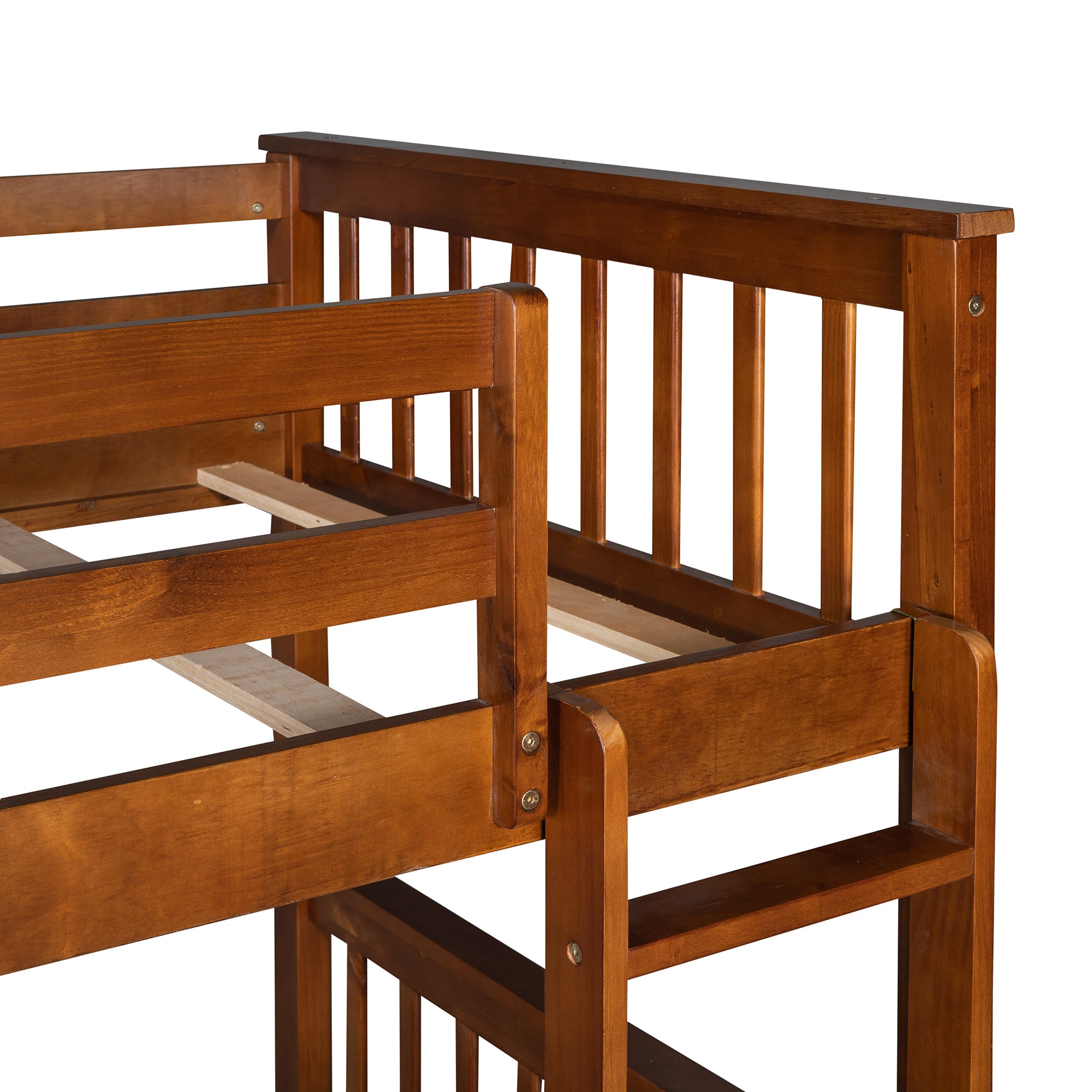 Twin-Over-Twin Bunk Bed with Ladders and Two Storage Drawers (Walnut)(OLD SKU:LT000265AAD)