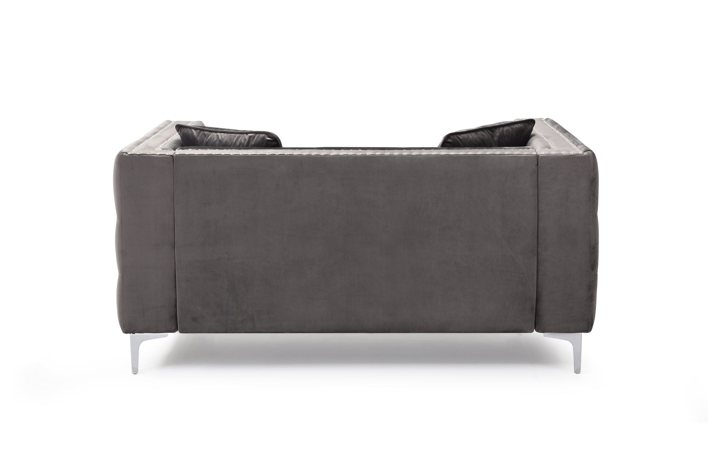 59.4 Inch Wide Grey Velvet Sofa with Jeweled buttons,Square Arm ,2 Pillow