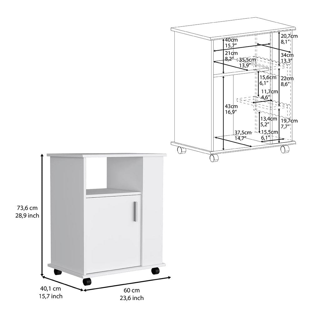 Kitchen Cart Newark, Three Side Shelves, White Finish