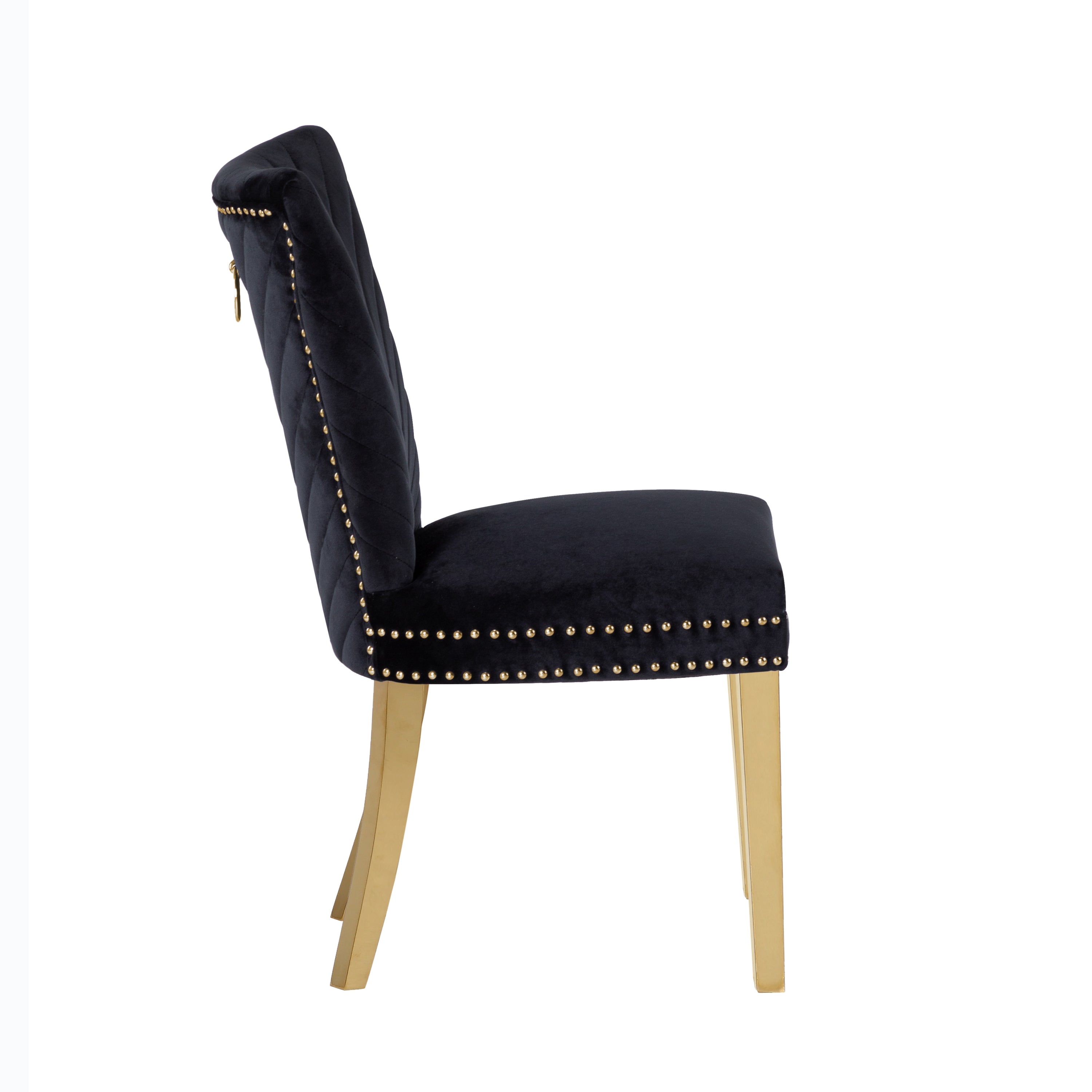 Eva 2 Piece Gold Legs Dining Chairs Finished with Velvet Fabric in Black