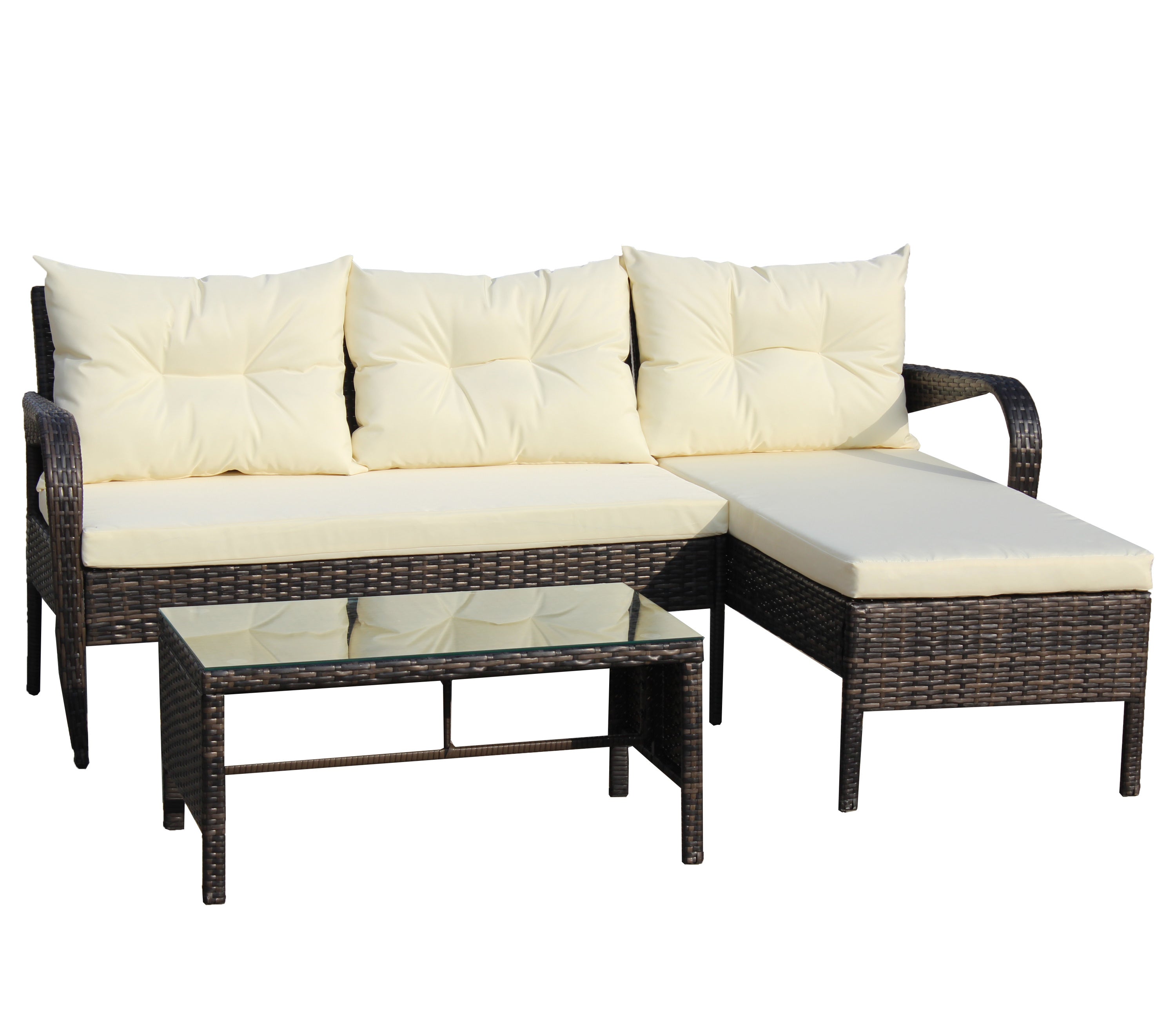 Outdoor patio Furniture sets 3 piece Conversation set wicker Ratten Sectional Sofa With Seat Cushions(Beige Cushion)