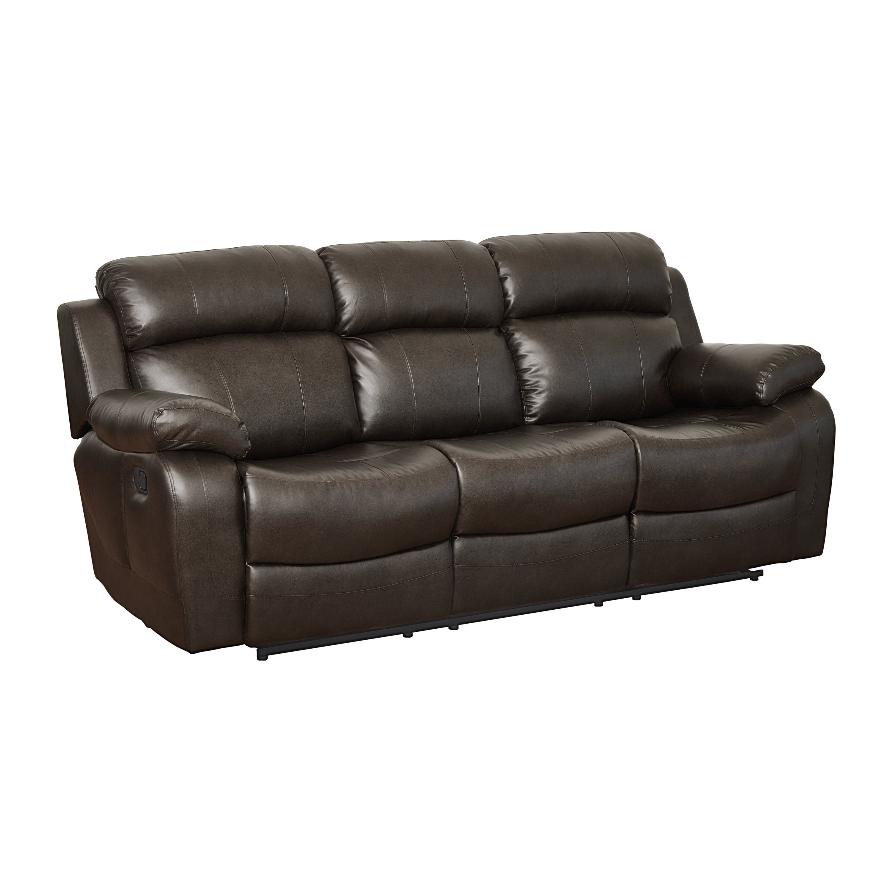 Contemporary Brown Faux Leather Upholstered 1pc Double Reclining Sofa w/ Center Drop-Down Cup Holder Living Room Furniture