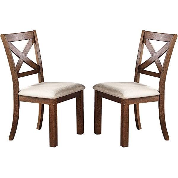 Set of 2 Side Chairs Natural Brown Finish Solid wood Contemporary Style Kitchen Dining Room Furniture Unique X- Design Chairs