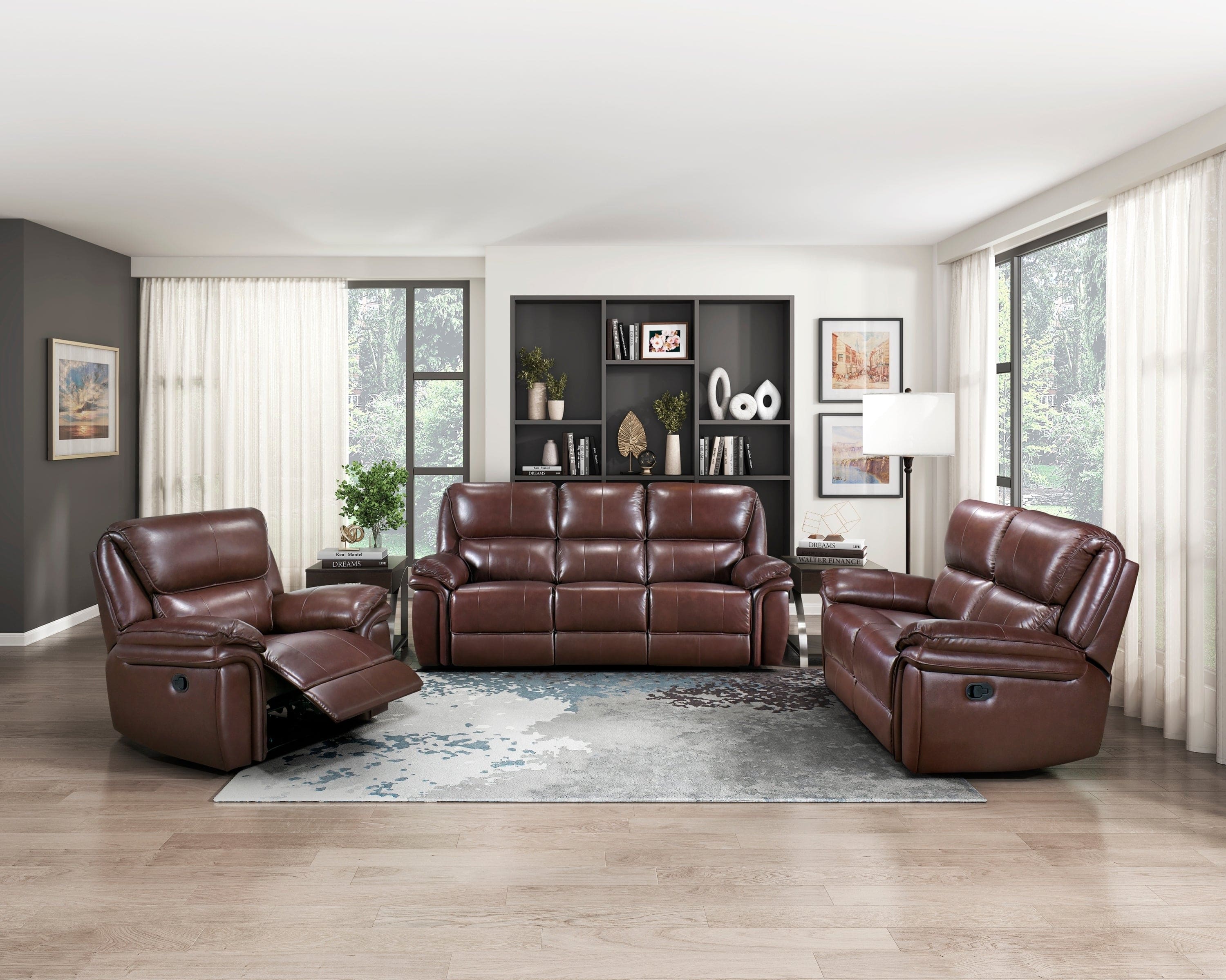 Double Reclining Loveseat Brown Leather Luxurious Comfort Style Living Room Furniture 1pc