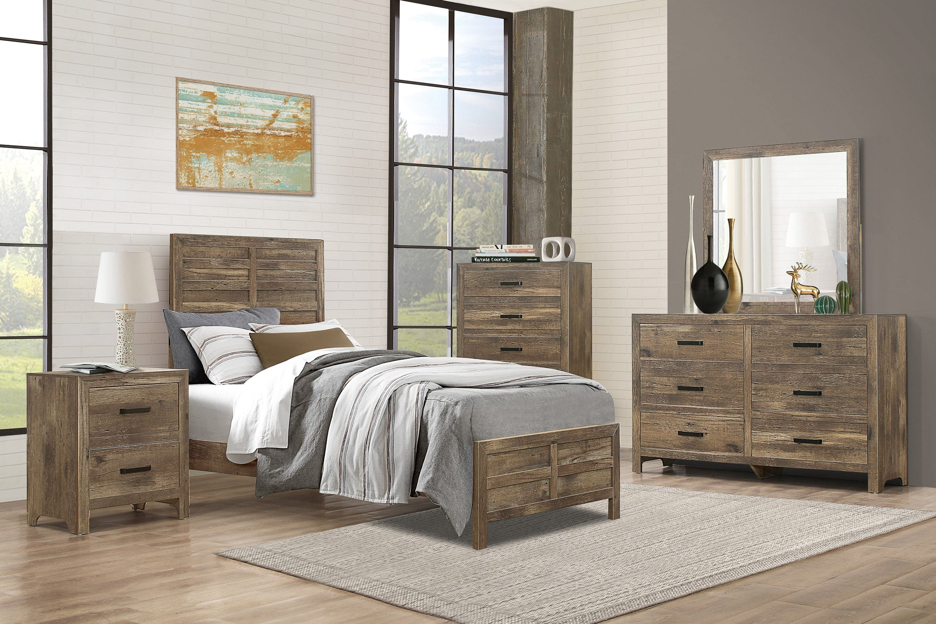 Bedroom Wooden Nightstand 1pc Weathered Pine Finish 2x Drawers Transitional Style Furniture