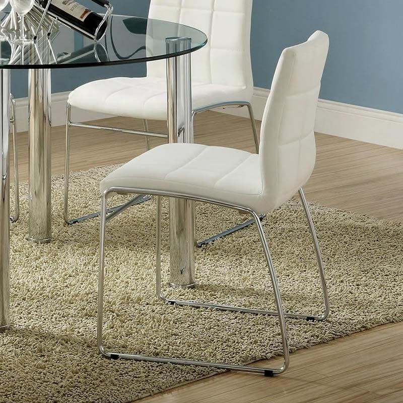 White Color Leatherette 2pcs Dining Chairs Chrome Metal Legs Dining Room Side Chairs