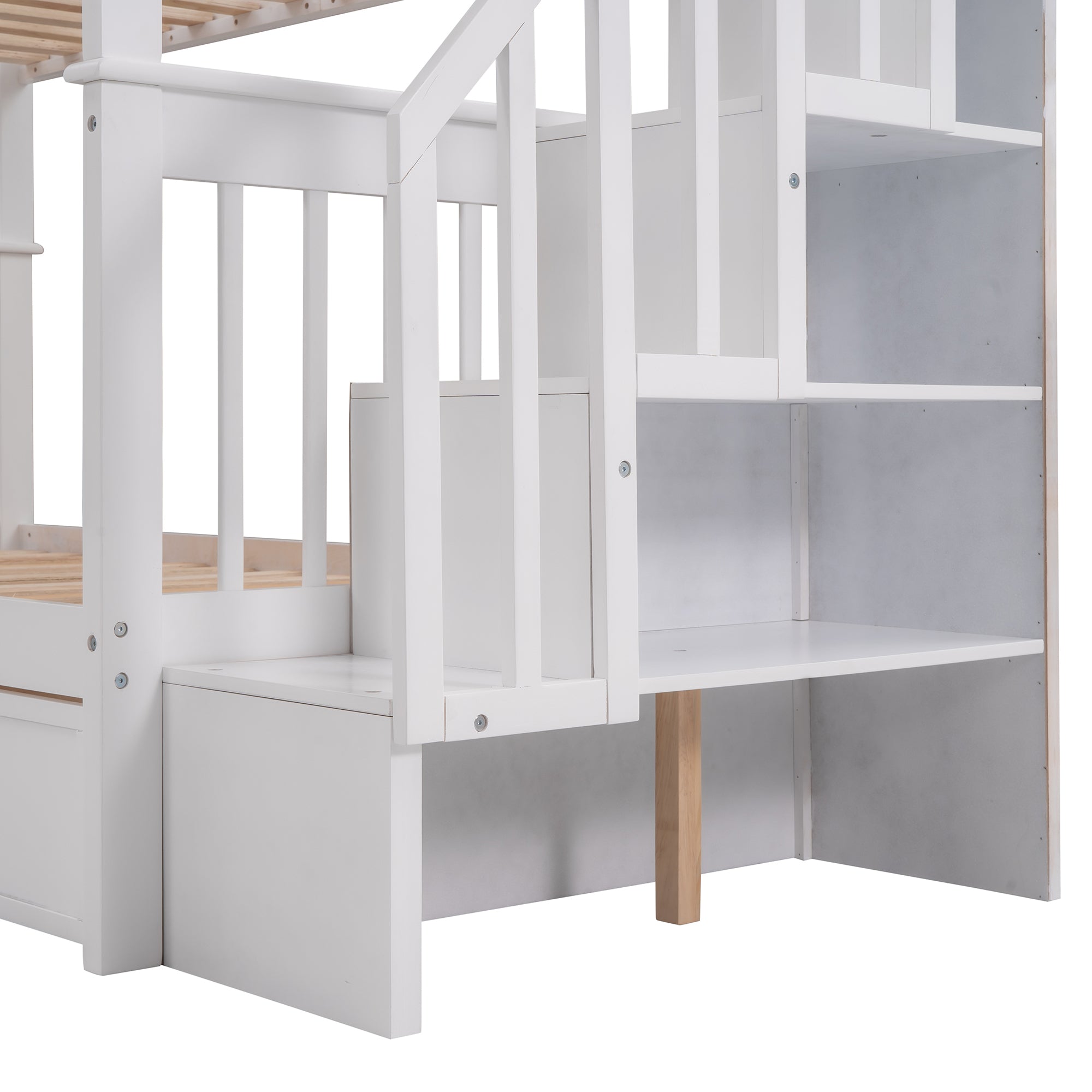 Stairway Twin-Over-Twin Bunk Bed with Three Drawers for Bedroom, Dorm - White(Old sku: LP000309AAK)