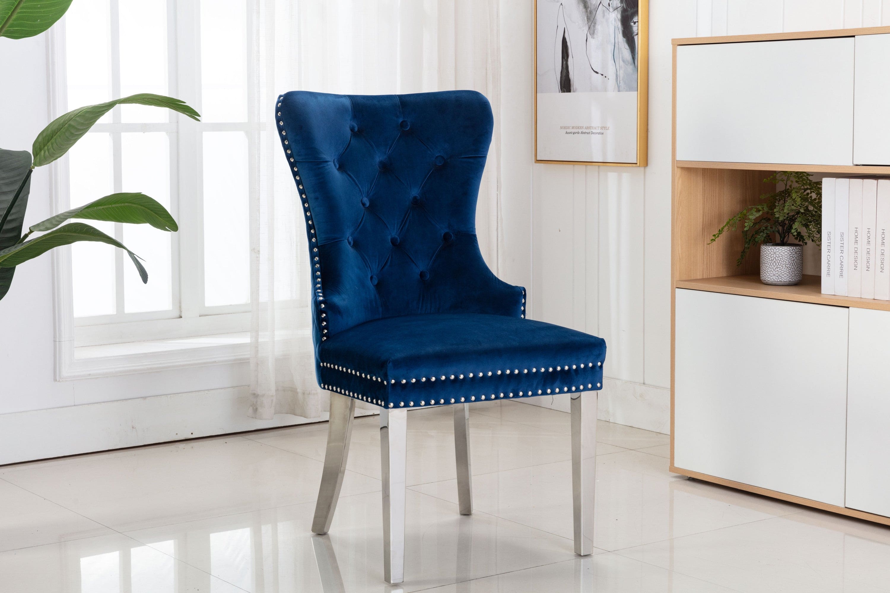 Simba Stainless Steel 2 Piece Chair Finish with Velvet Fabric in Blue