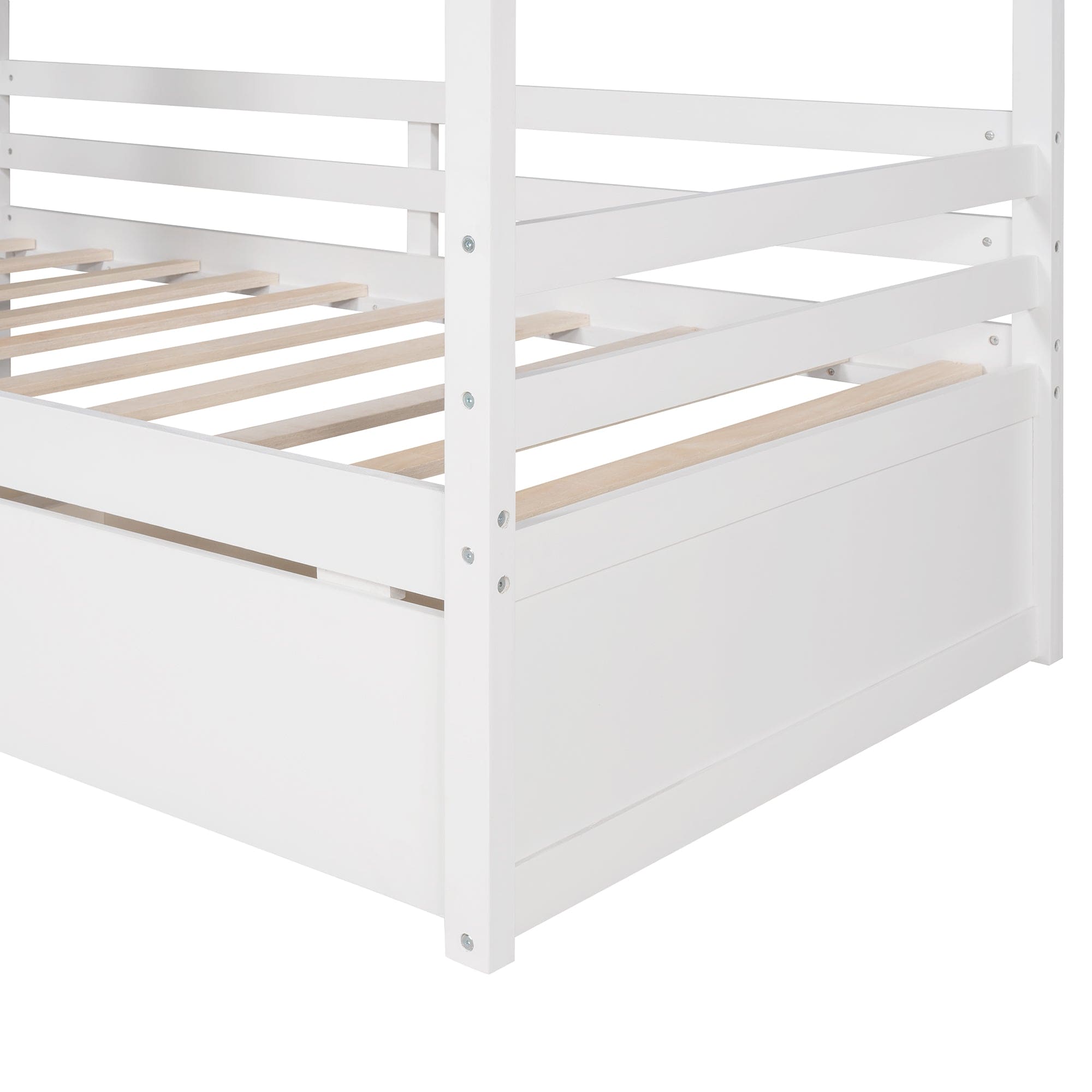 Twin Size House Bed Wood Bed with Two Drawers ( White )