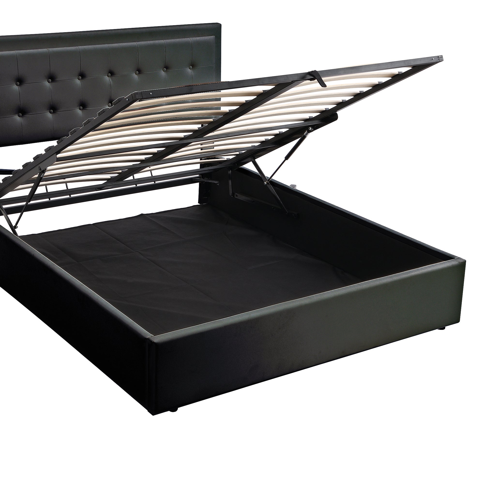 Queen Size Tufted Upholstered Platform Bed with Hydraulic Storage System,PU Storage Bed with LED Lights,Black