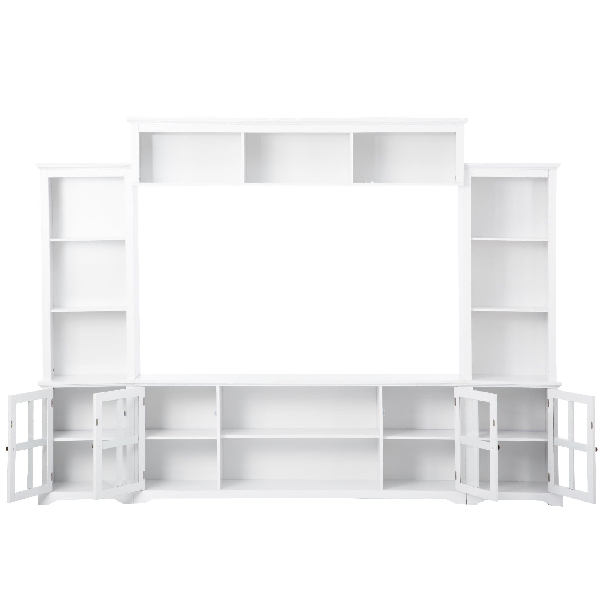 ON-TREND Minimalism Style Entertainment Wall Unit with Bridge, Modern TV Console Table for TVs Up to 70", Multifunctional TV Stand with Tempered Glass Door, White (Old SKU: SD000009AAK)