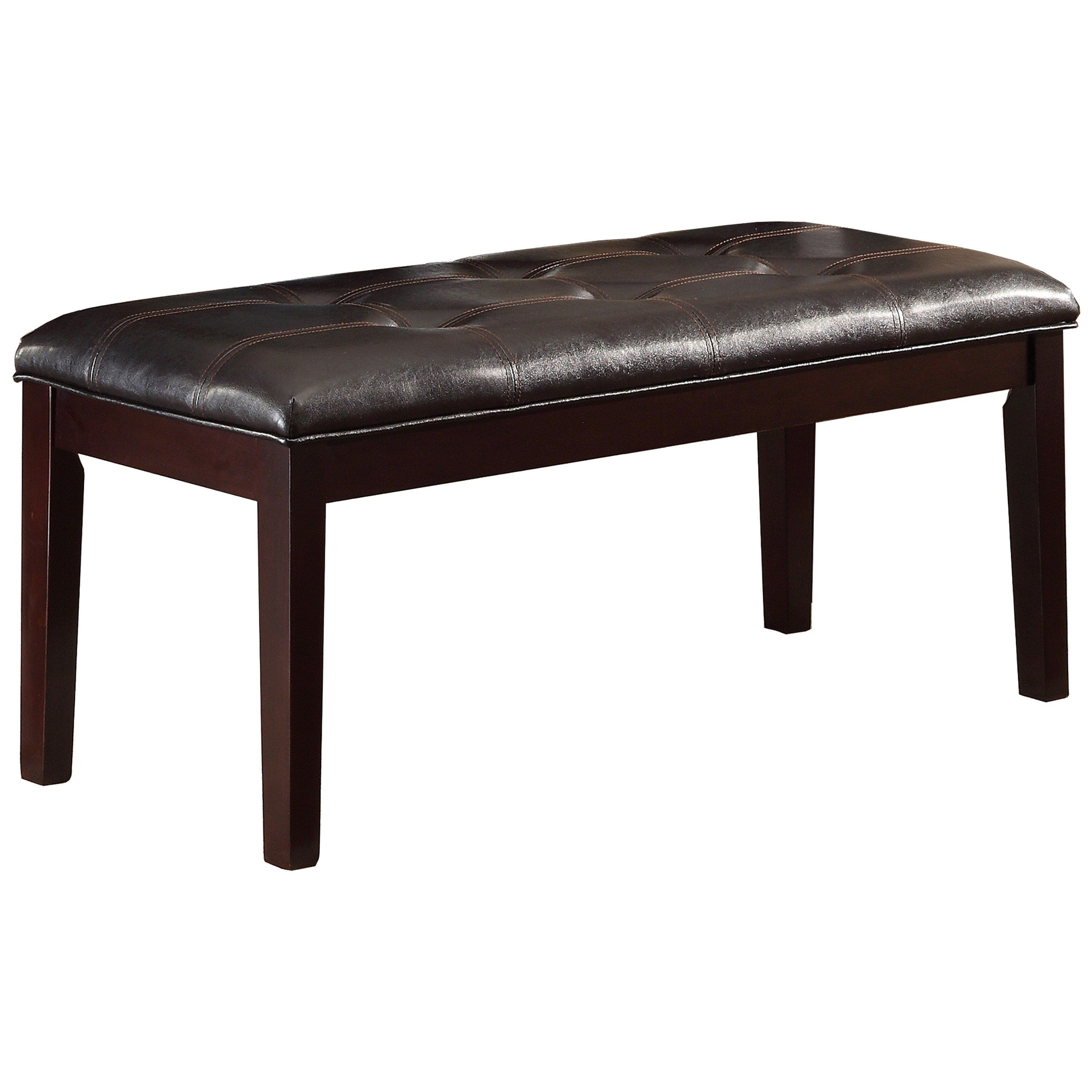 Espresso Finish 1pc Dining Bench Faux Leather Upholstered Button-Tufted Top Seat Transitional Dining Room Furniture