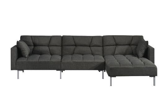 ACME Duzzy Reversible Adjustable Sectional Sofa w/2 Pillows, Dark Gray Fabric 50485