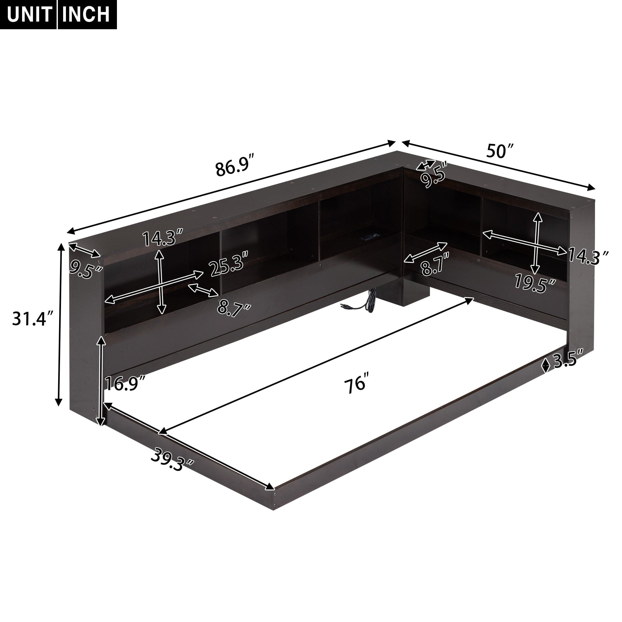 Wood Twin Size Daybed with Storage Cabinets and USB Ports, Espresso