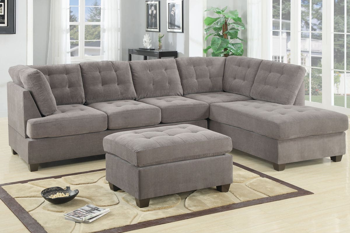 Living Room Sectional Waffle Suede Charcoal Color Sectional Sofa w Pillows Couch Tufted Cushion  Contemporary (NO OTTOMAN)