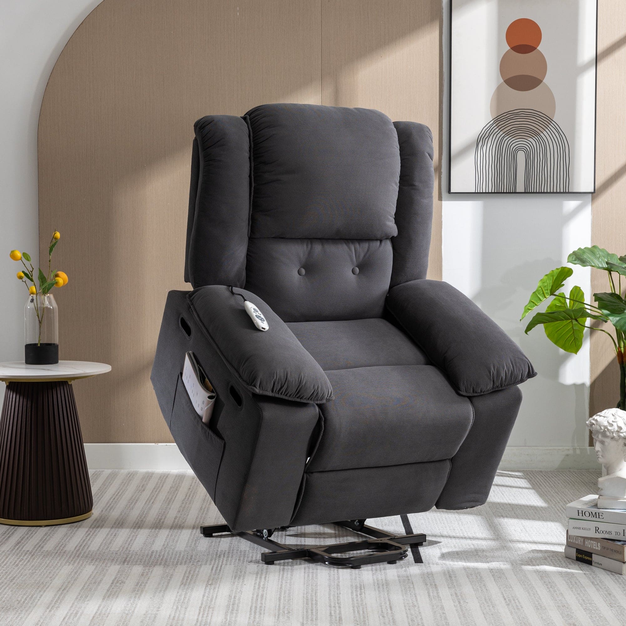 Massage Recliner,Power Lift Chair for Elderly with Adjustable Massage and Heating Function,Recliner Chair with Infinite Position and Side Pocket for Living Room ,Gray