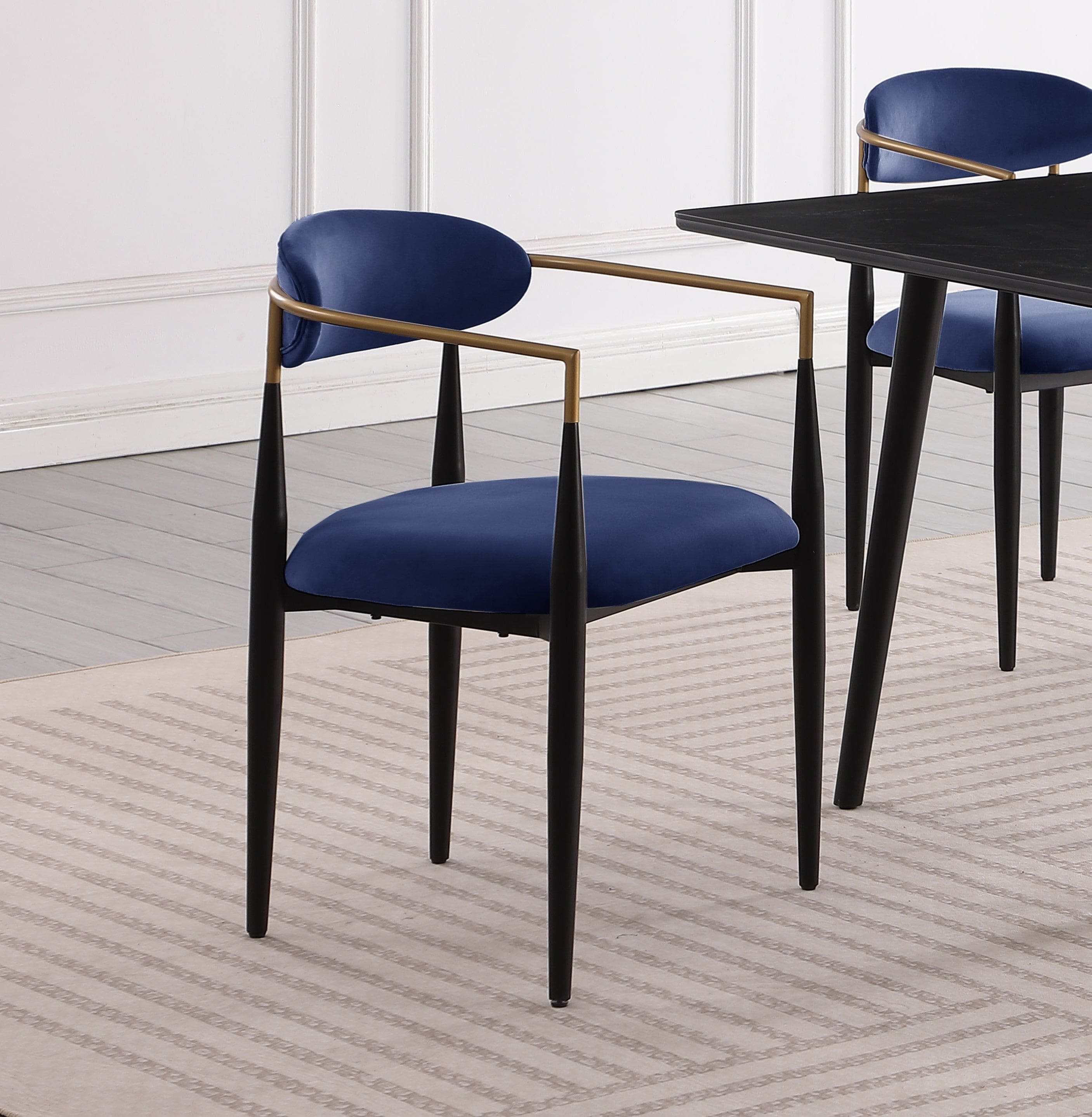 Modern Contemporary 5pc Dining Set Black Sintered Stone Table and Blue Chairs Fabric Upholstered Stylish Furniture