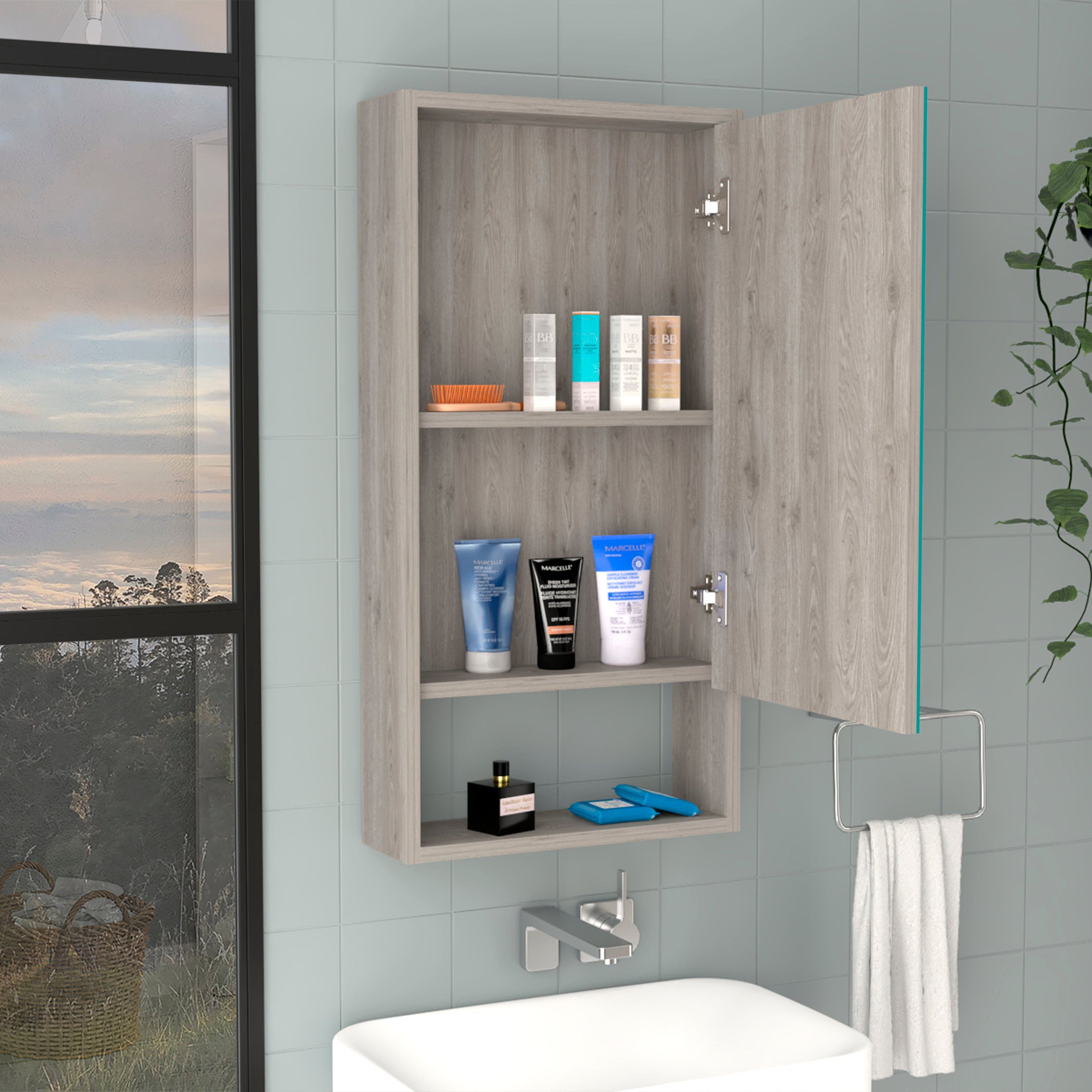 Medicine Cabinet Irvine, One External Shelf, Light Gray Finish