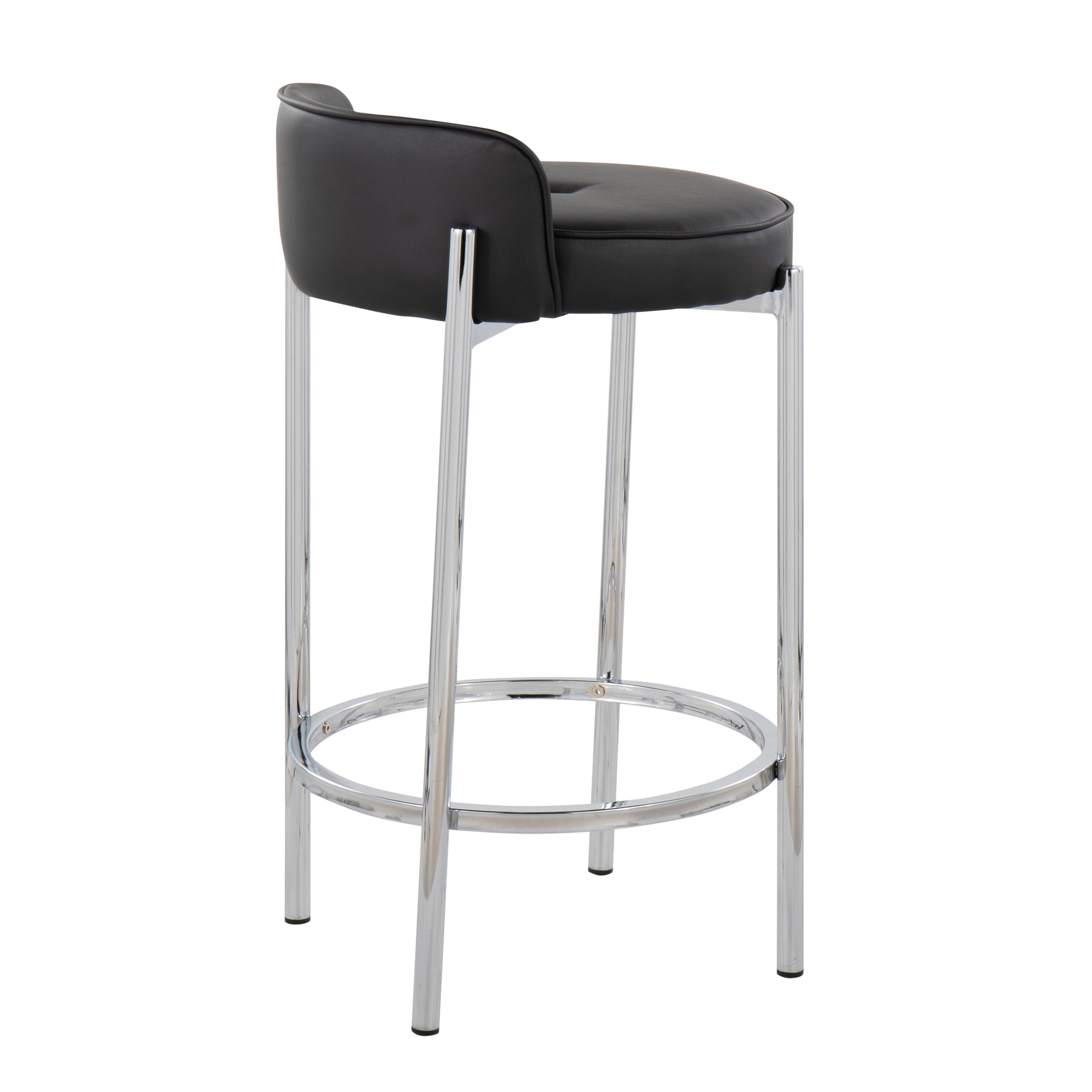 Chloe Contemporary Counter Stool in Chrome Metal and Black Faux Leather by LumiSource - Set of 2