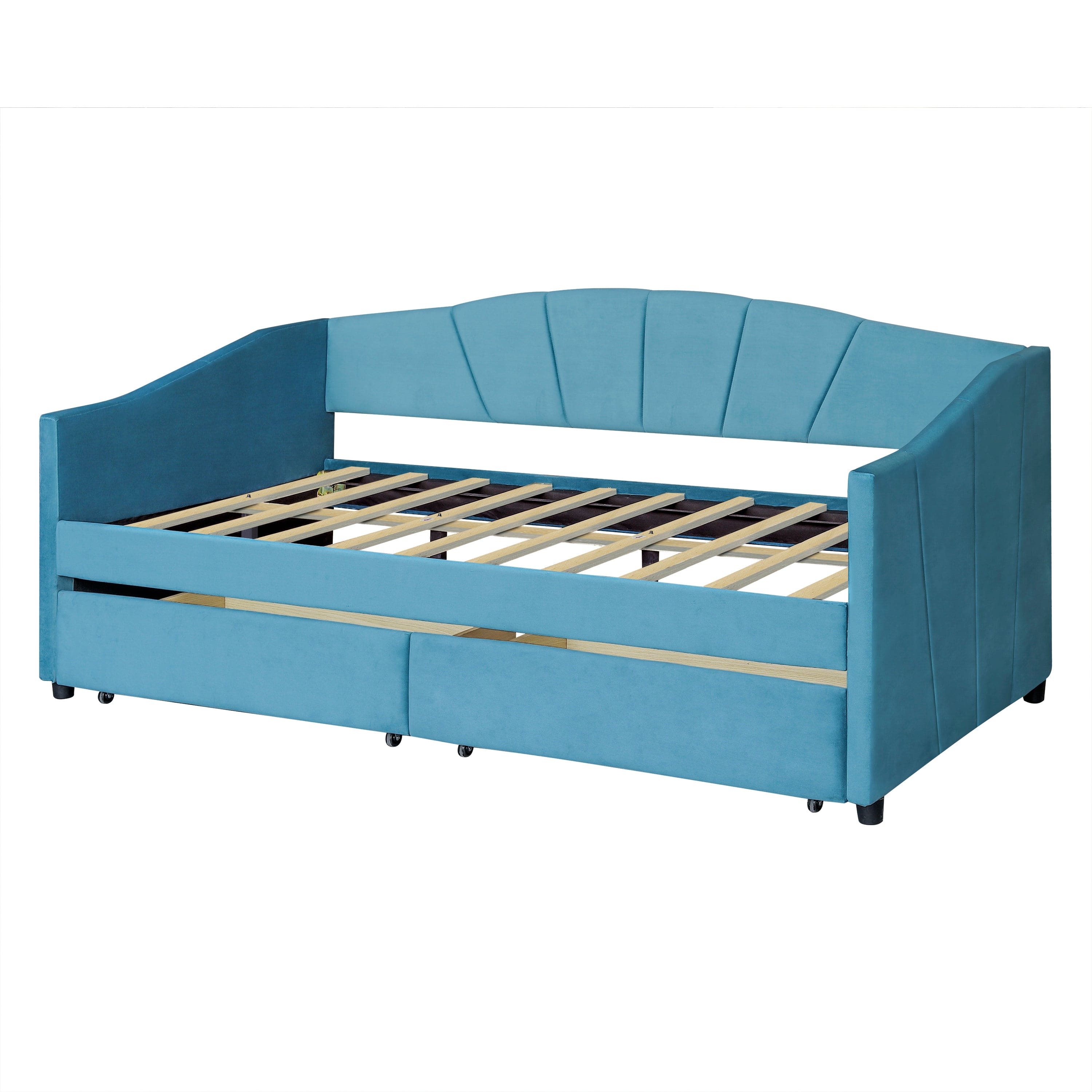 Upholstered daybed Twin Size with Two Drawers and Wood Slat  ,Blue