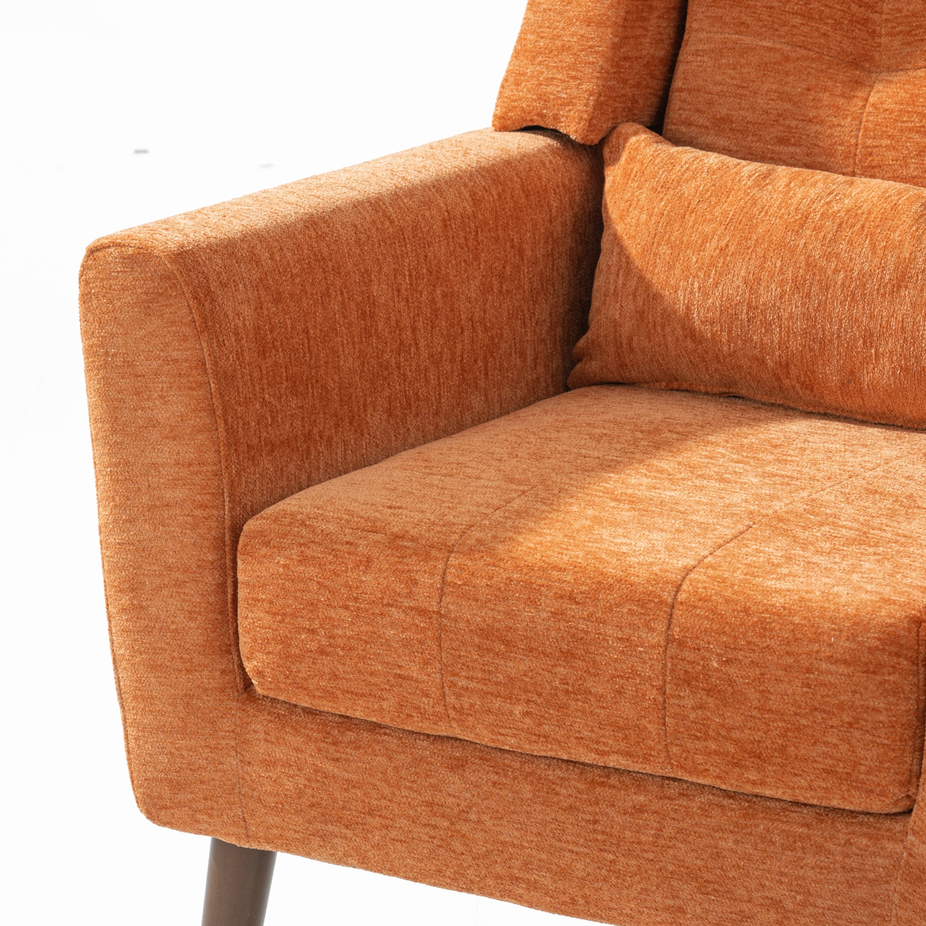 Modern Accent Chair Upholstered Foam Filled Living Room Chairs Comfy Reading Chair Mid Century Modern Chair with Chenille Fabric Lounge Arm Chairs Armchair for Living Room Bedroom (Orange)