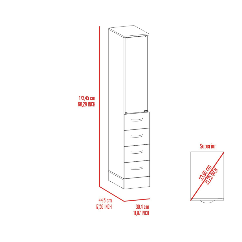 Linen Cabinet Artic, Three Shelves, Single Door, White Finish