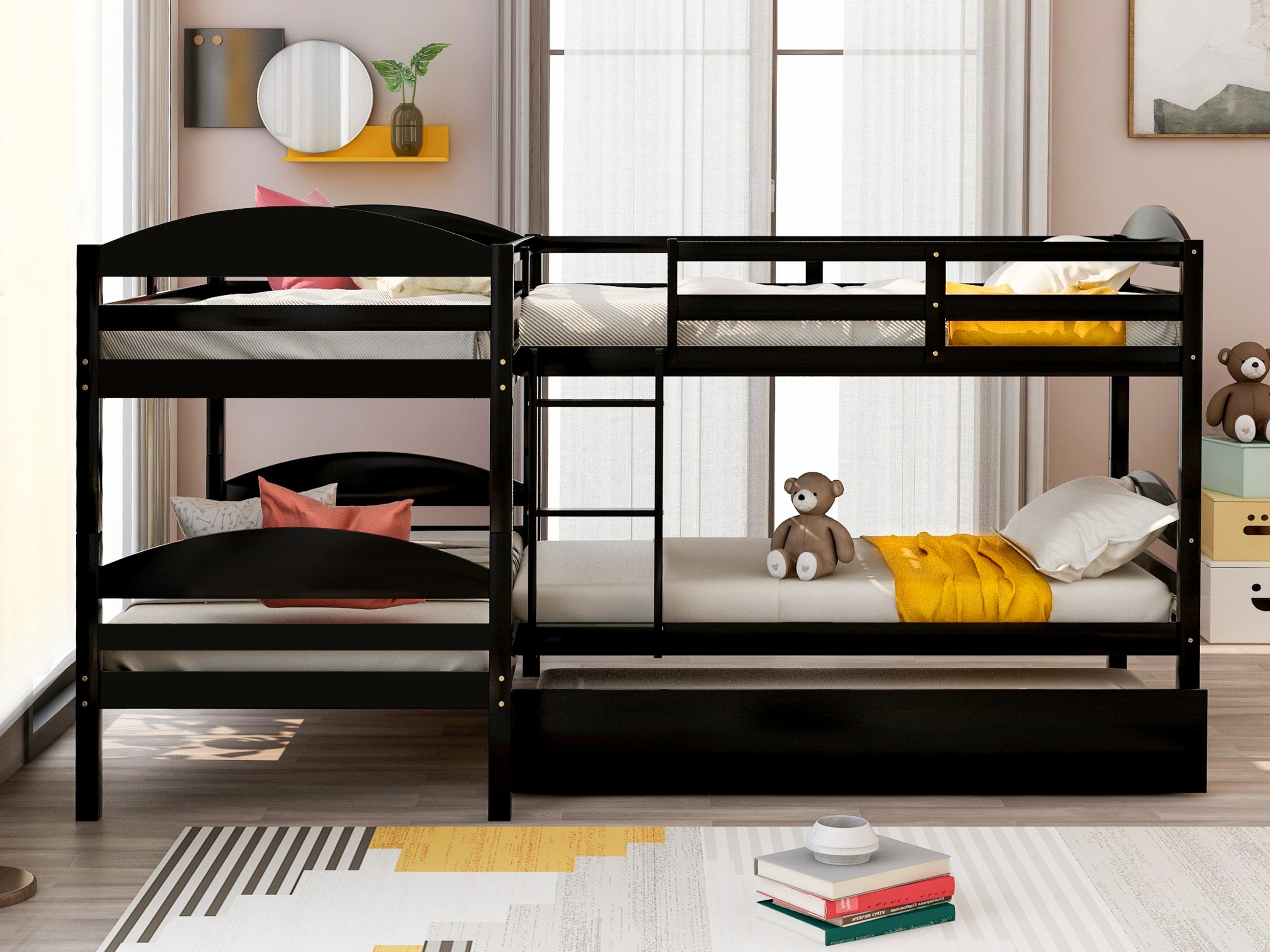 Twin L-Shaped Bunk bed with Trundle-Espresso（OLD SKU:LP000024AAP)