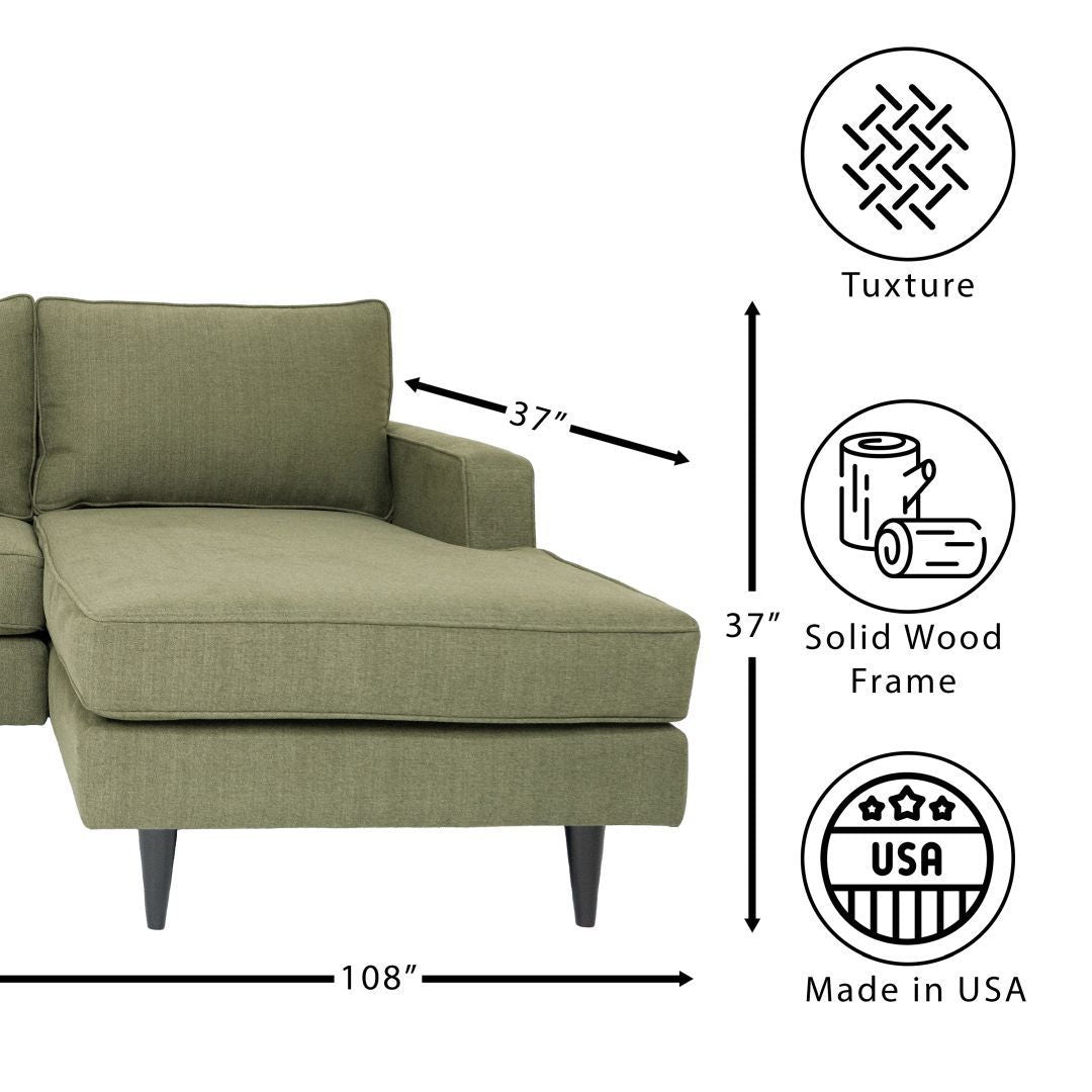 Green L Shaped Sectional Sofas for Living Room, Modern Sectional Couches for Bedrooms, Apartment with Solid Wood Frame (Polyester Fabric)