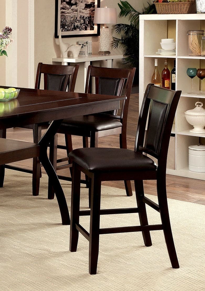 Contemporary Set of 2 Counter Height Chairs Dark Cherry And Espresso Solid wood Chair Padded Leatherette Upholstered Seat Kitchen Dining Room Furniture