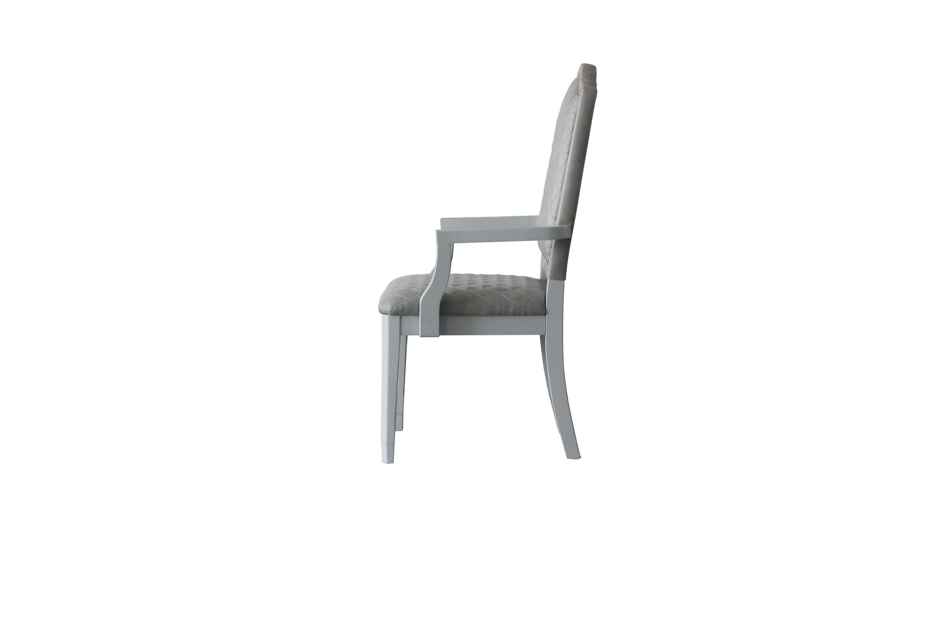 ACME House Marchese Arm Chair, Two Tone Gray Fabric & Pearl Gray Finish 68863