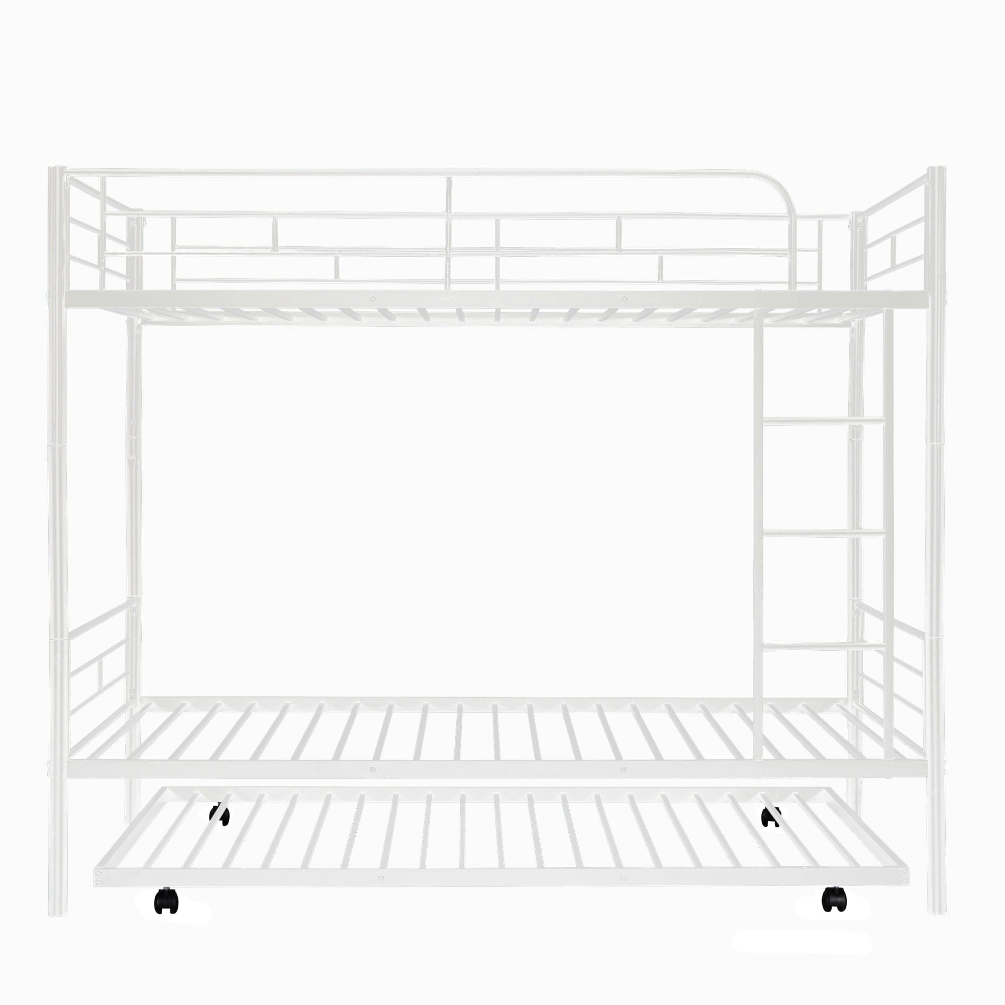 Twin-Over-Twin Metal Bunk Bed With Trundle,Can be Divided into two beds,No Box Spring needed ,White ( old sku: MF194806AAK )