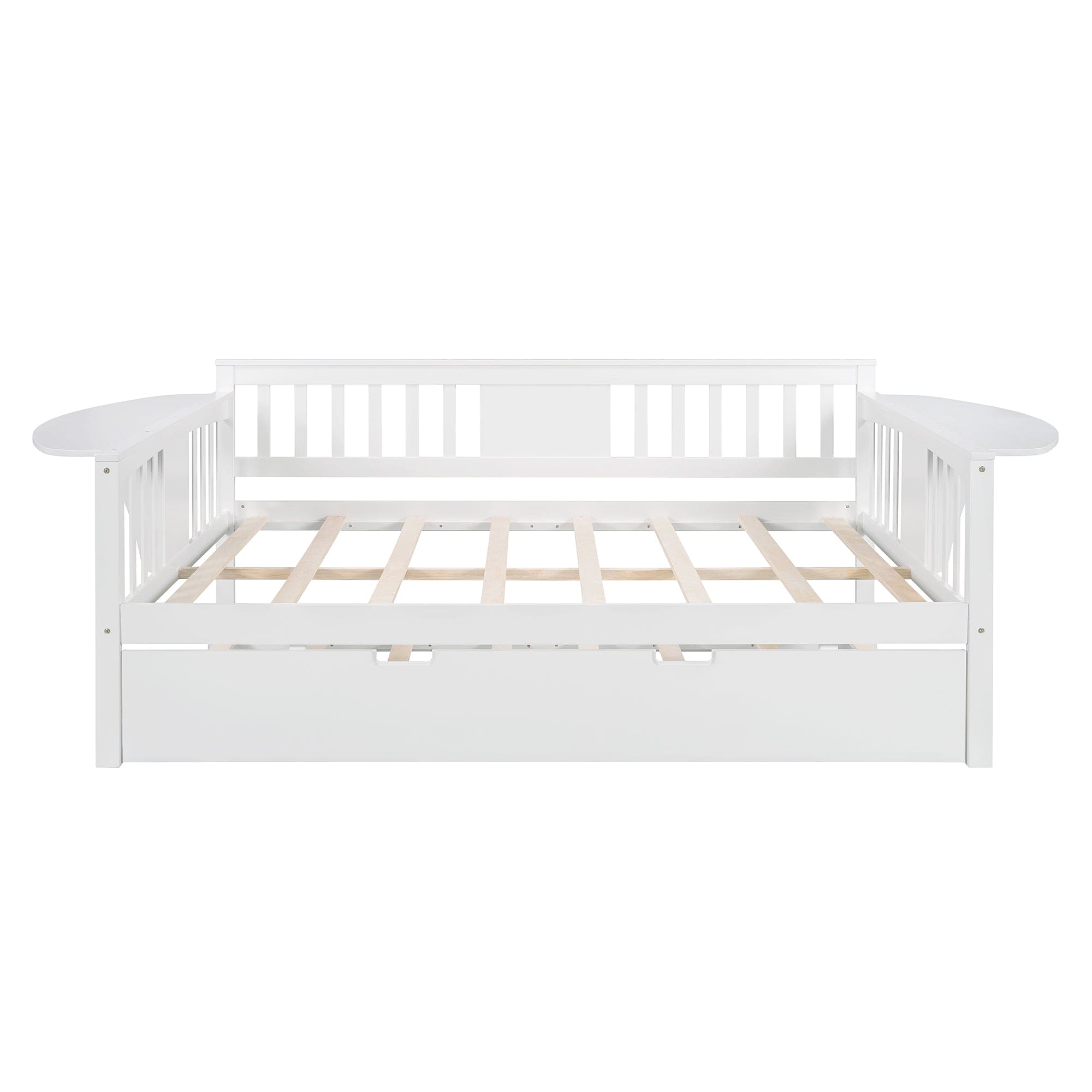 Full size Daybed with Twin size Trundle, Wood Slat Support, White