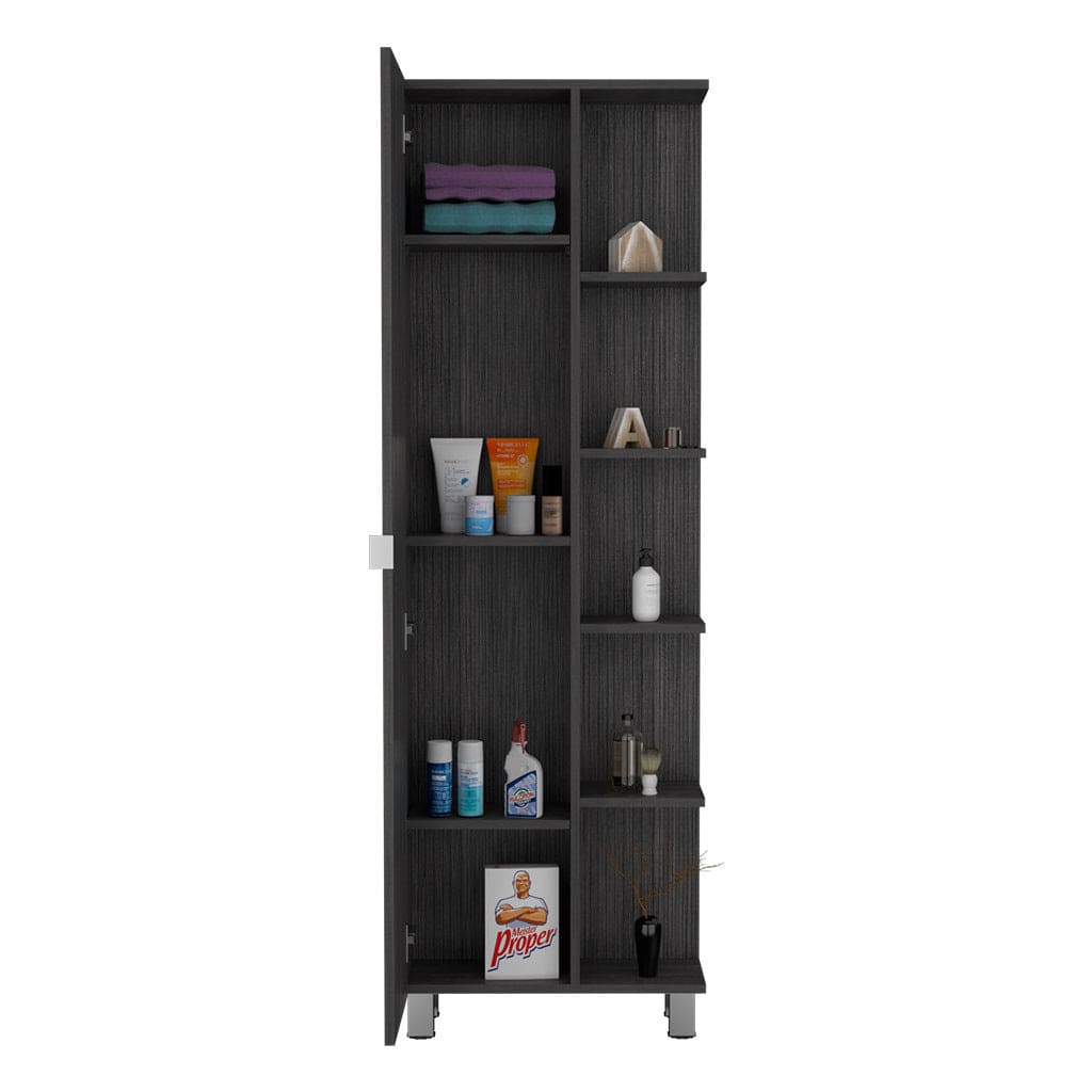 Corner Cabinet Womppi, Five Open Shelves, Single Door, Smokey Oak Finish