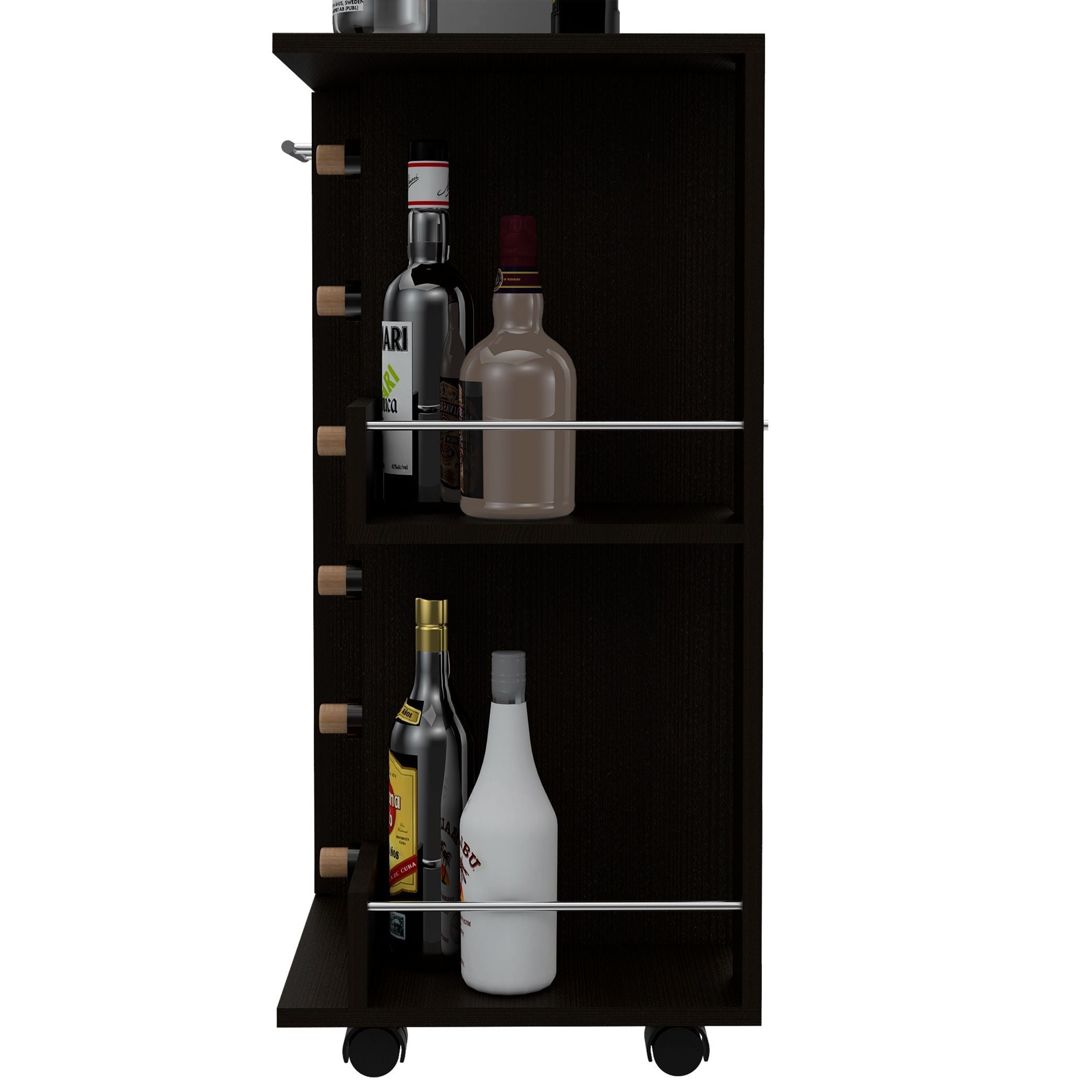 Bar Cart Wells, Four Casters, Black Wengue Finish