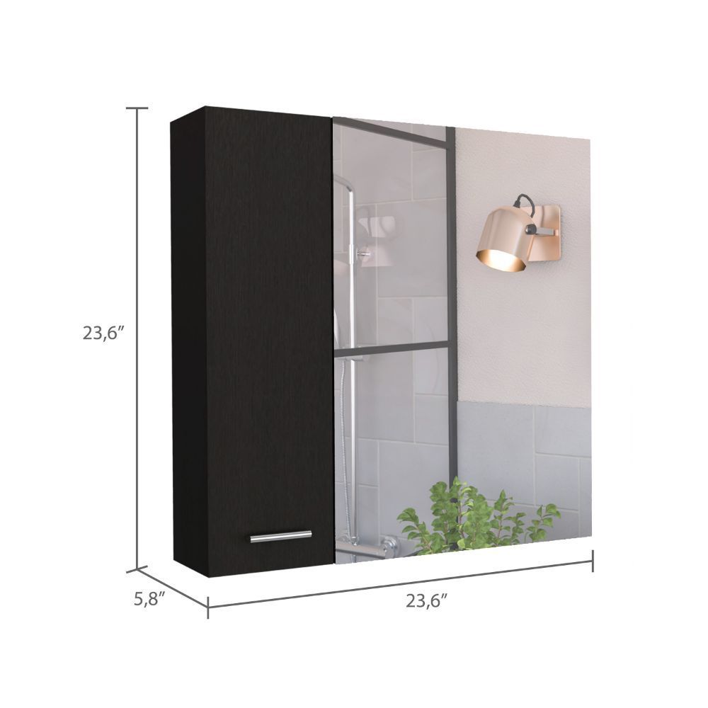 Medicine Cabinet Prague, Four Internal Shelves, Single Door, Black Wengue Finish