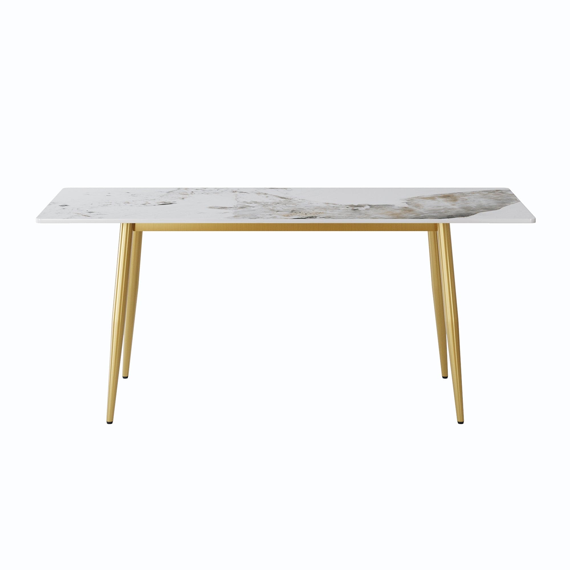 78.74" modern artificial stone pandora white straight edge golden metal leg dining table-can accommodate 8 people