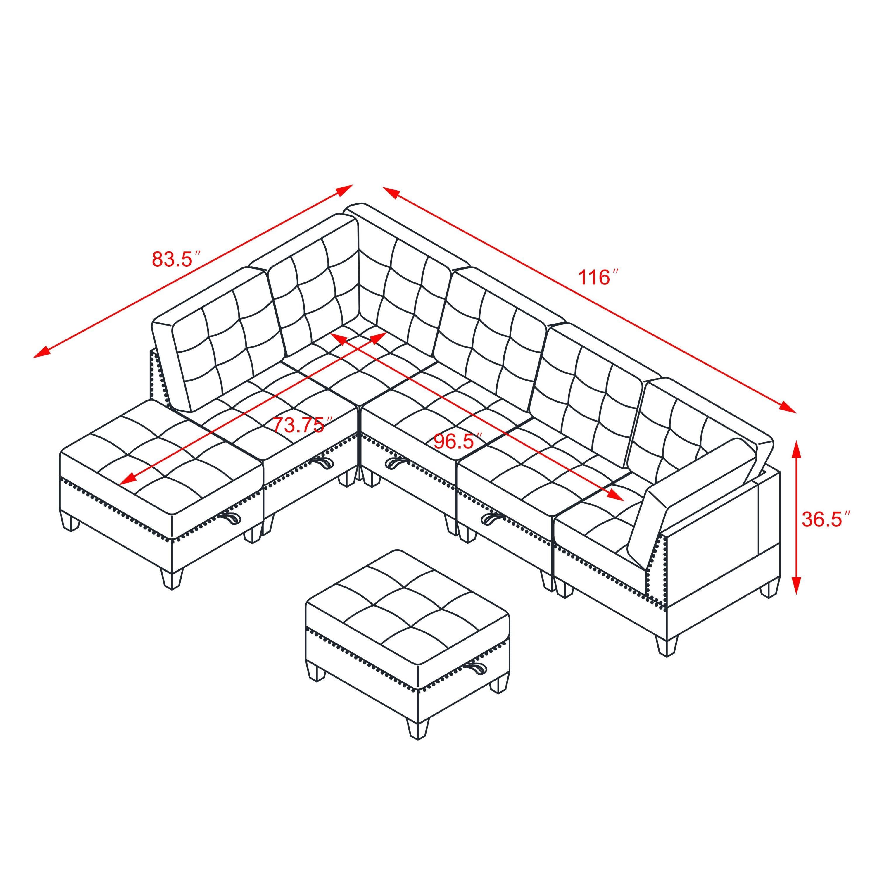 L shape Modular Sectional Sofa,DIY Combination,includes Three Single Chair ,Two Corner and Two Ottoman,Black Velvet.