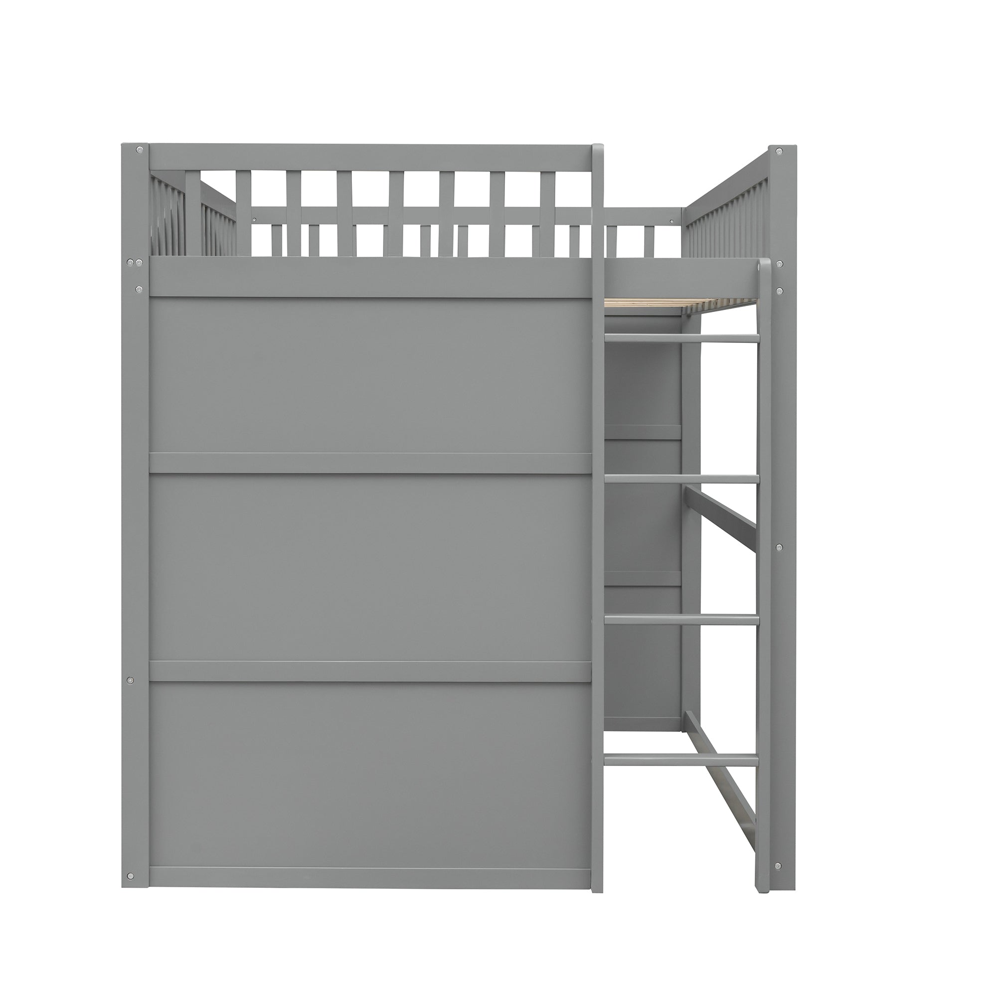 Full Size House Loft Bed With Ladder-Gray