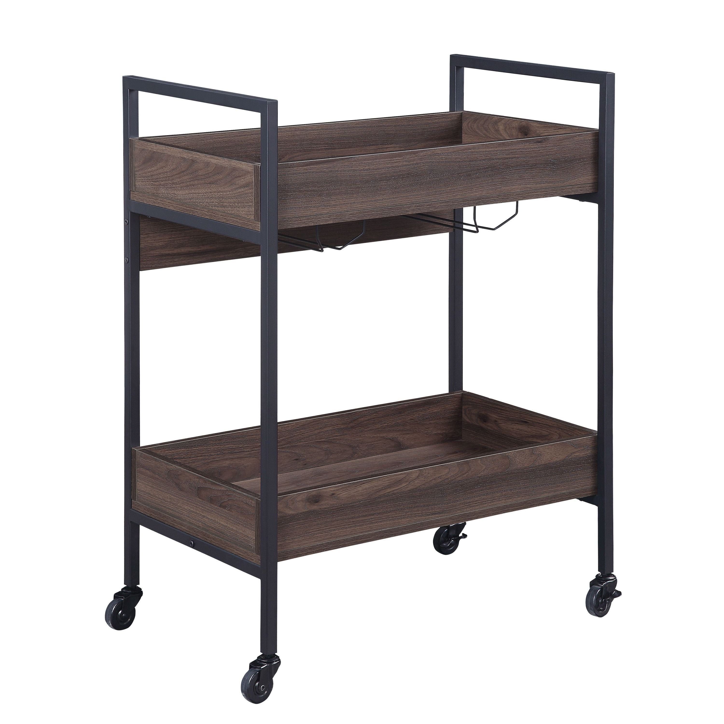 ACME Jerrick Serving Cart, Walnut & Black Finish AC00326