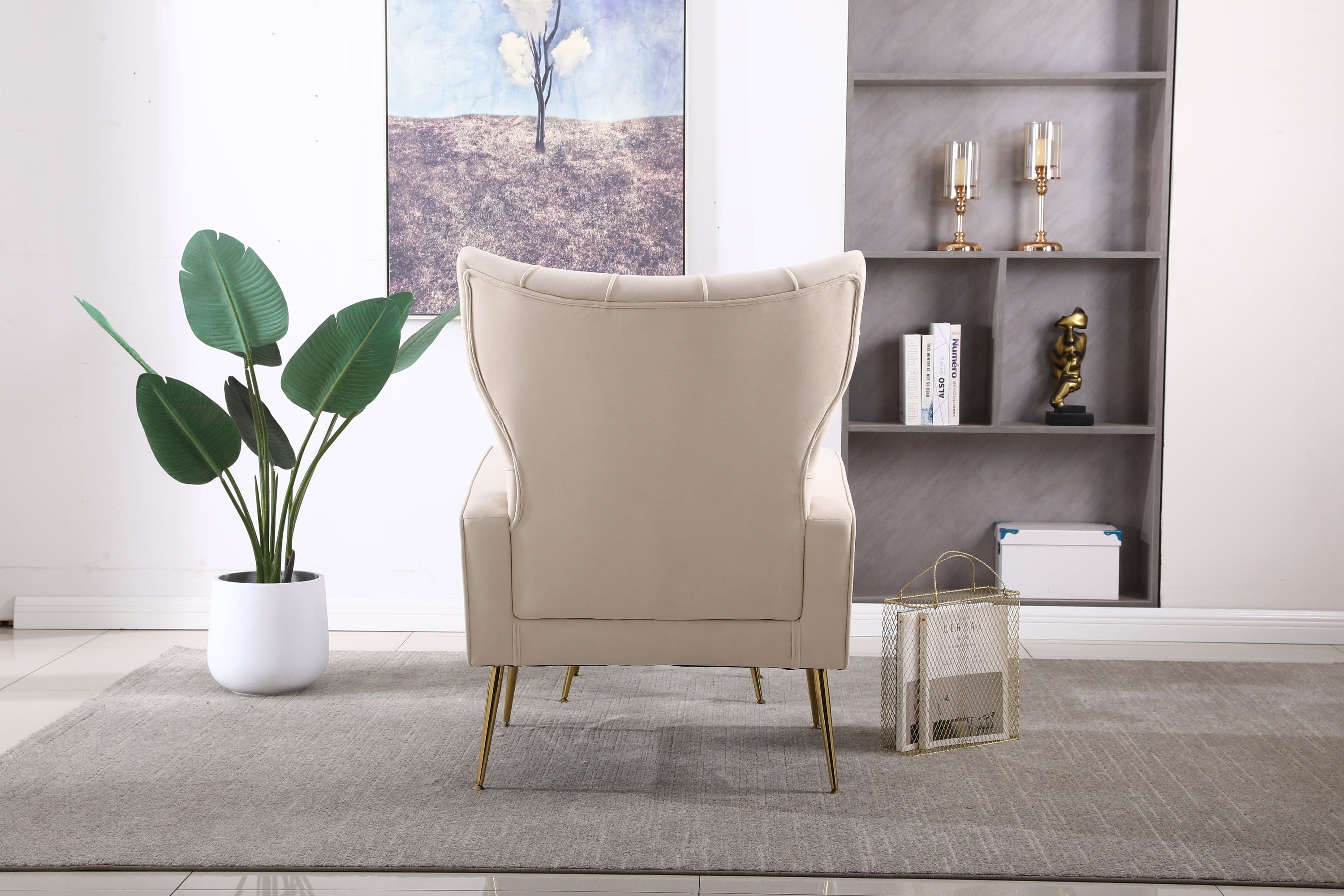 Modern Accent Chair with Ottoman,  Comfy  Armchair for Living Room, Bedroom, Apartment, Office (Beige)