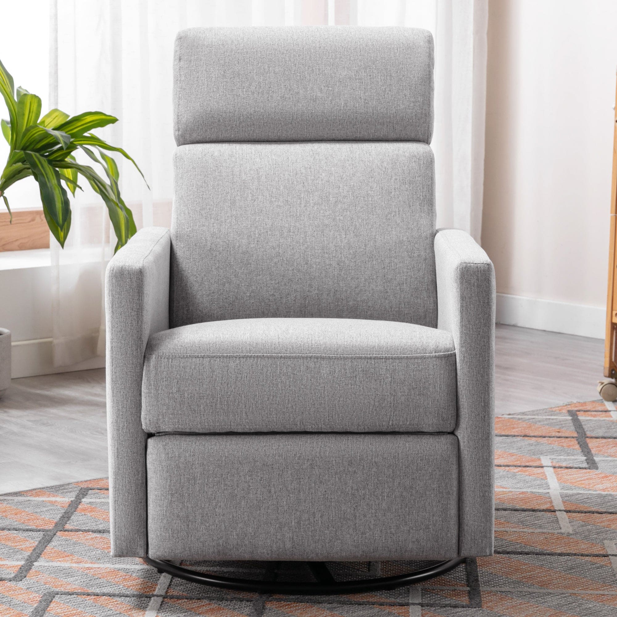 Modern Upholstered Rocker Nursery Chair Plush Seating Glider Swivel Recliner Chair, Gray