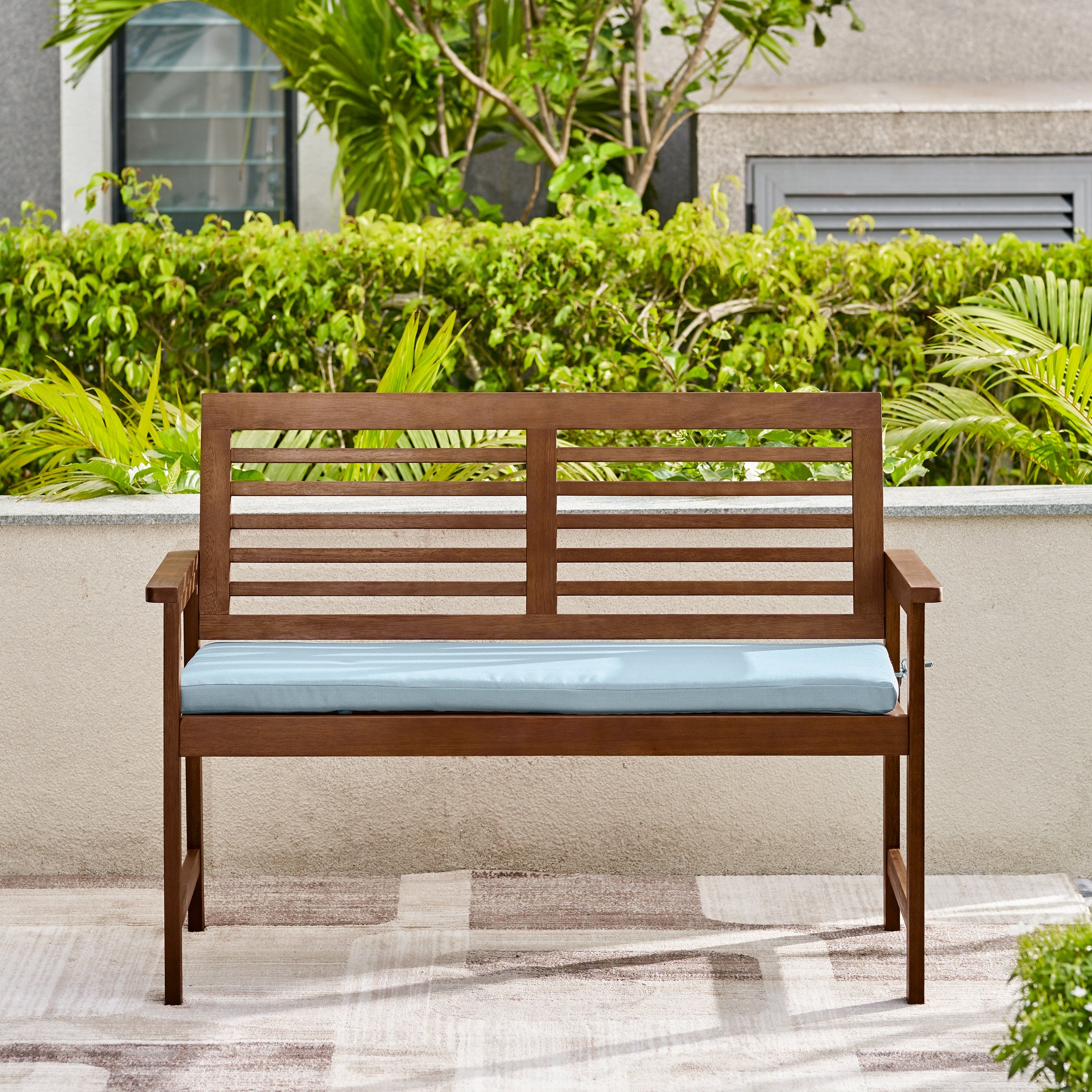 Farmhouse chic Slatted Eucalyptus Wood Garden Bench (no cushion included)