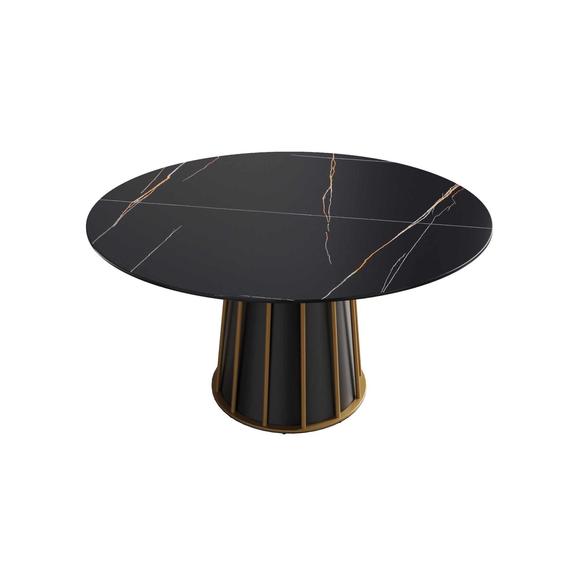 53.15"modern artificial stone round black metal iron base dining table-can accommodate 6 people.(Not including chairs.)