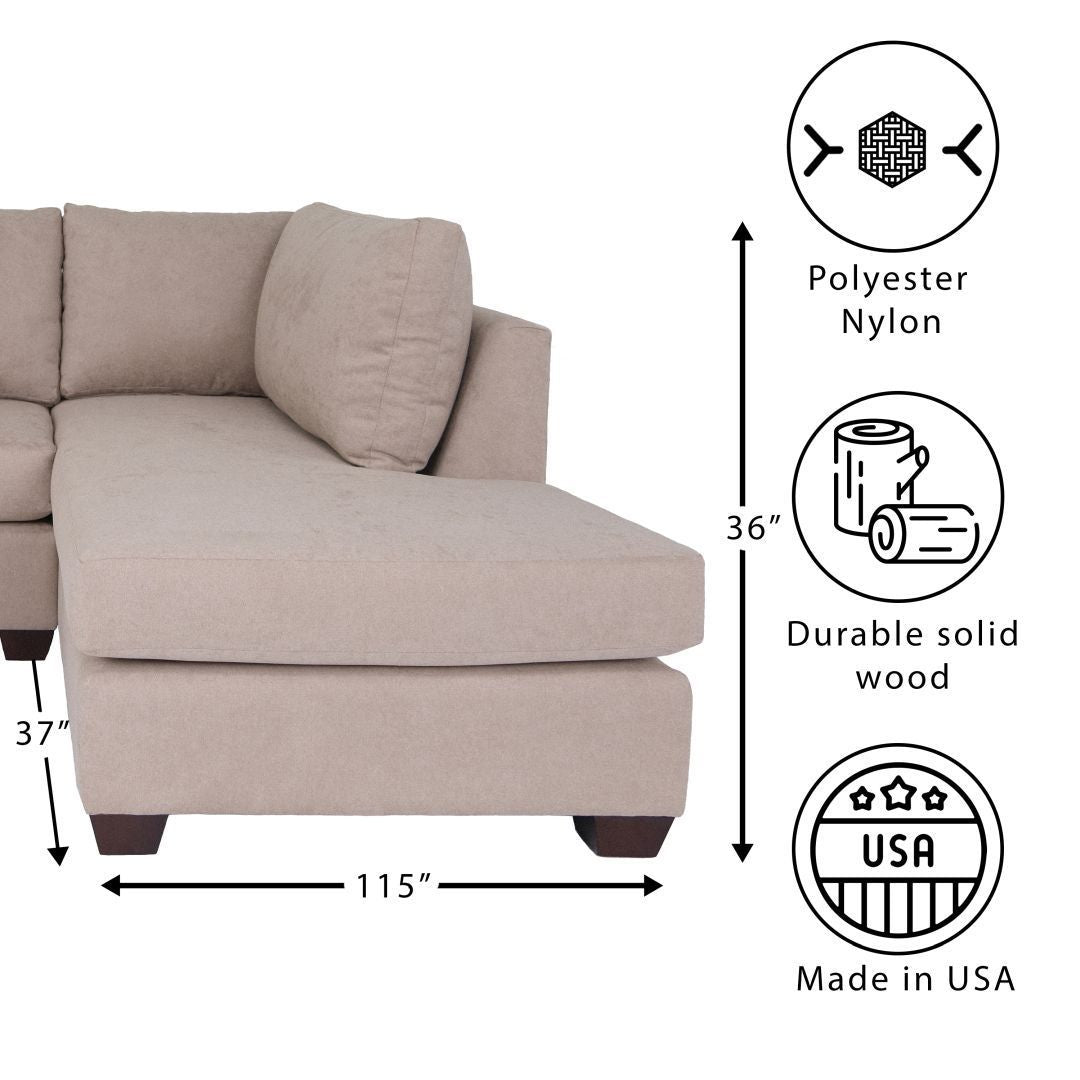 L Shaped Sectional Sofas for Living Room, Modern Sectional Couches for Bedrooms, Apartment with Solid Wood Frame (Tan, Polyester Nylon)