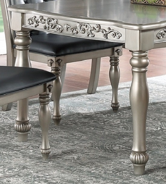 Formal 1pc Dining Table Only Silver / Grey Finish Antique Design Rubberwood Dining Room Furniture