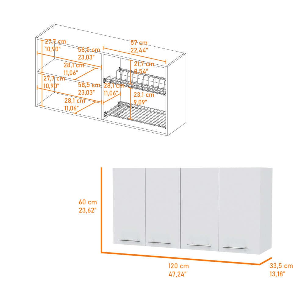 Burlingame 5-Shelf 4-Door 2-piece Kitchen Set, Kitchen Island and Upper Wall Cabinet White and Walnut