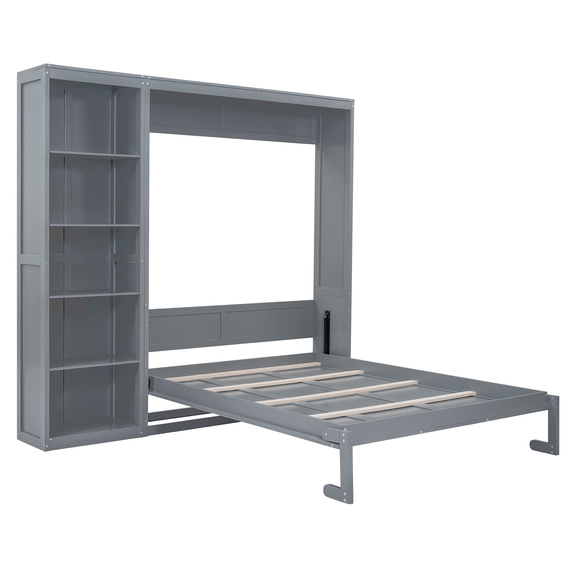 Queen Size Murphy Bed Wall Bed with Shelves,Gray