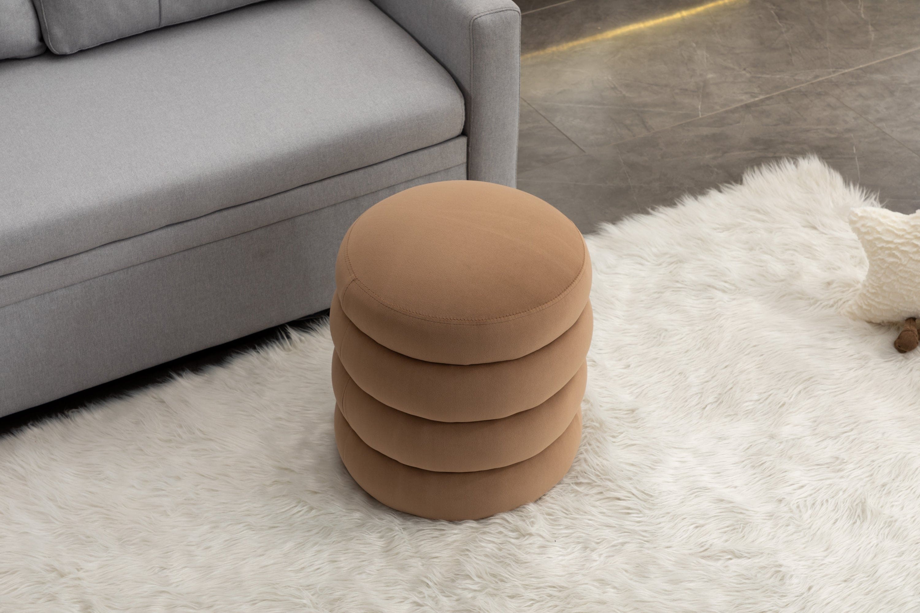 006-Soft Velvet  Round Ottoman Footrest Stool,Coffee