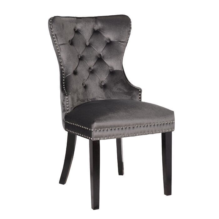 Erica 2 Piece Wood Legs Dinning Chair Finish with Velvet Fabric in Dark Gray