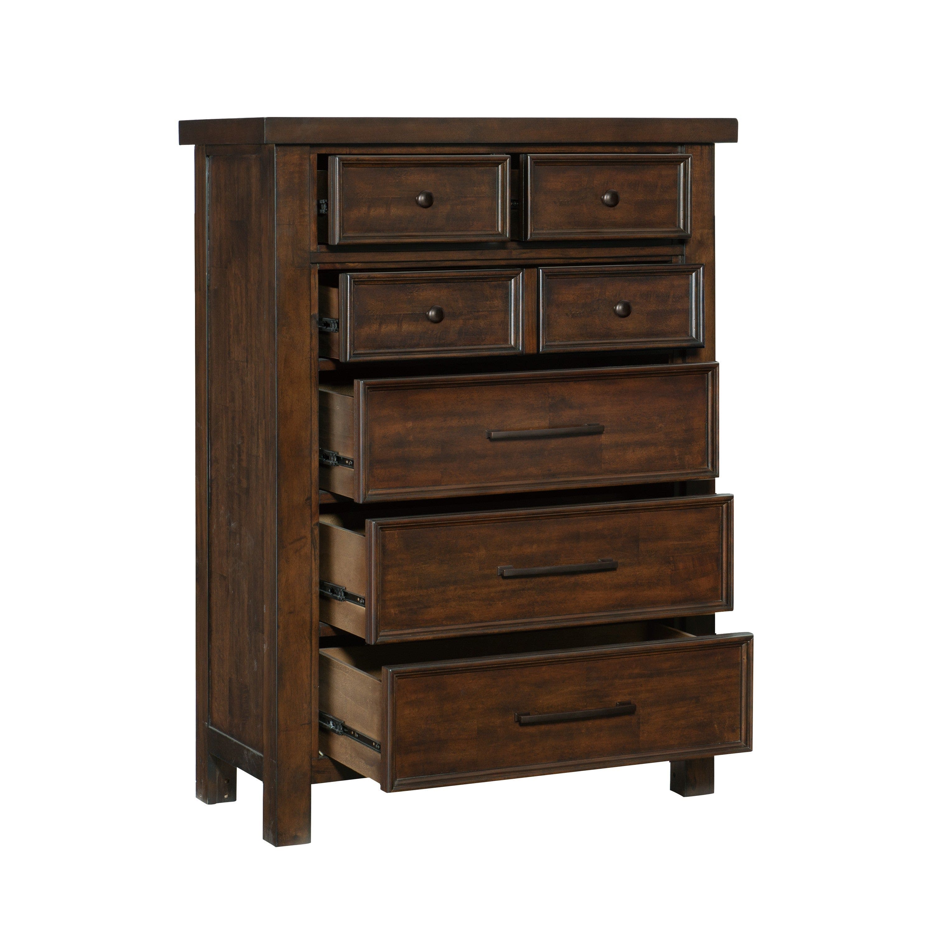 Classic Bedroom Brown Finish 1pc Chest of Drawers Mango Veneer Wood Transitional Furniture